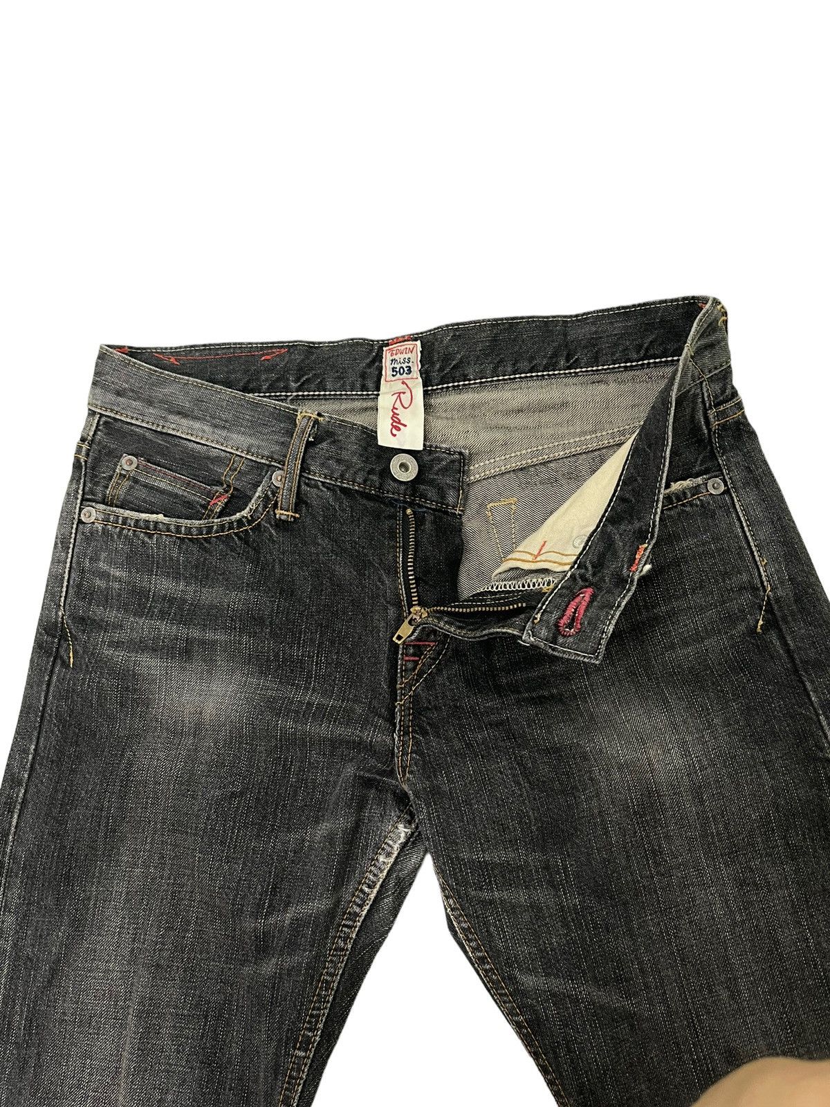 Edwin Flare Jeans Edwin Distress Denim Low Rise Boot Cut 2🟦8 Size US 30 / EU 46 - 9 Thumbnail