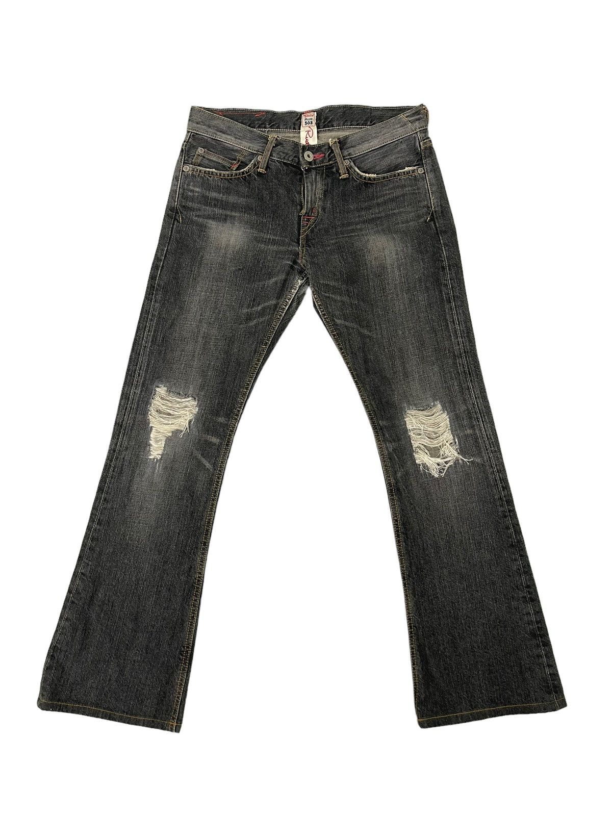 Edwin Flare Jeans Edwin Distress Denim Low Rise Boot Cut 2🟦8 Size US 30 / EU 46 - 2 Thumbnail