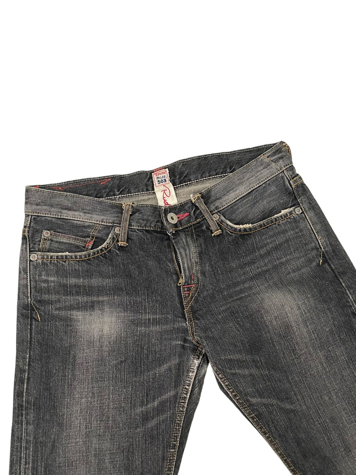 Edwin Flare Jeans Edwin Distress Denim Low Rise Boot Cut 2🟦8 Size US 30 / EU 46 - 8 Thumbnail