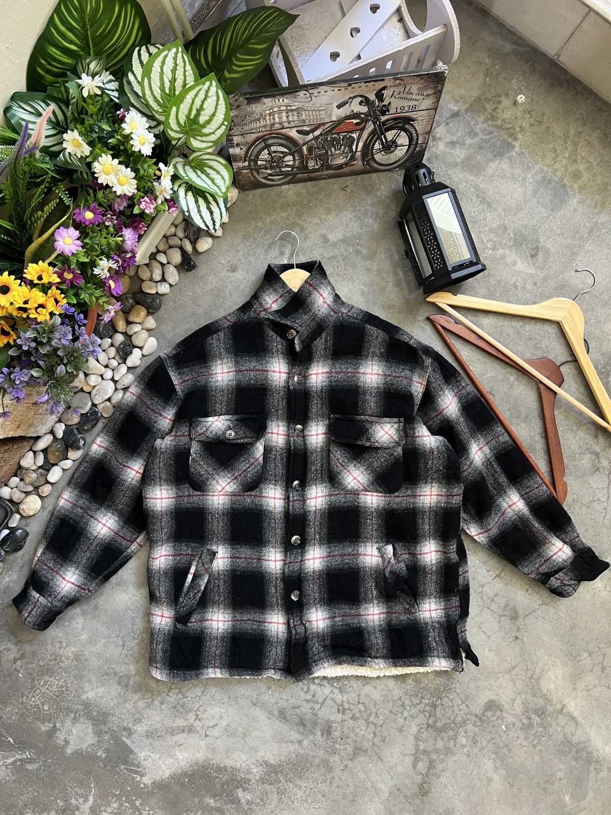 Japanese Brand × Vintage Vintage 🖤 Plaid Flannel Sherpa Jacket Size US L / EU 52-54 / 3 - 4 Thumbnail