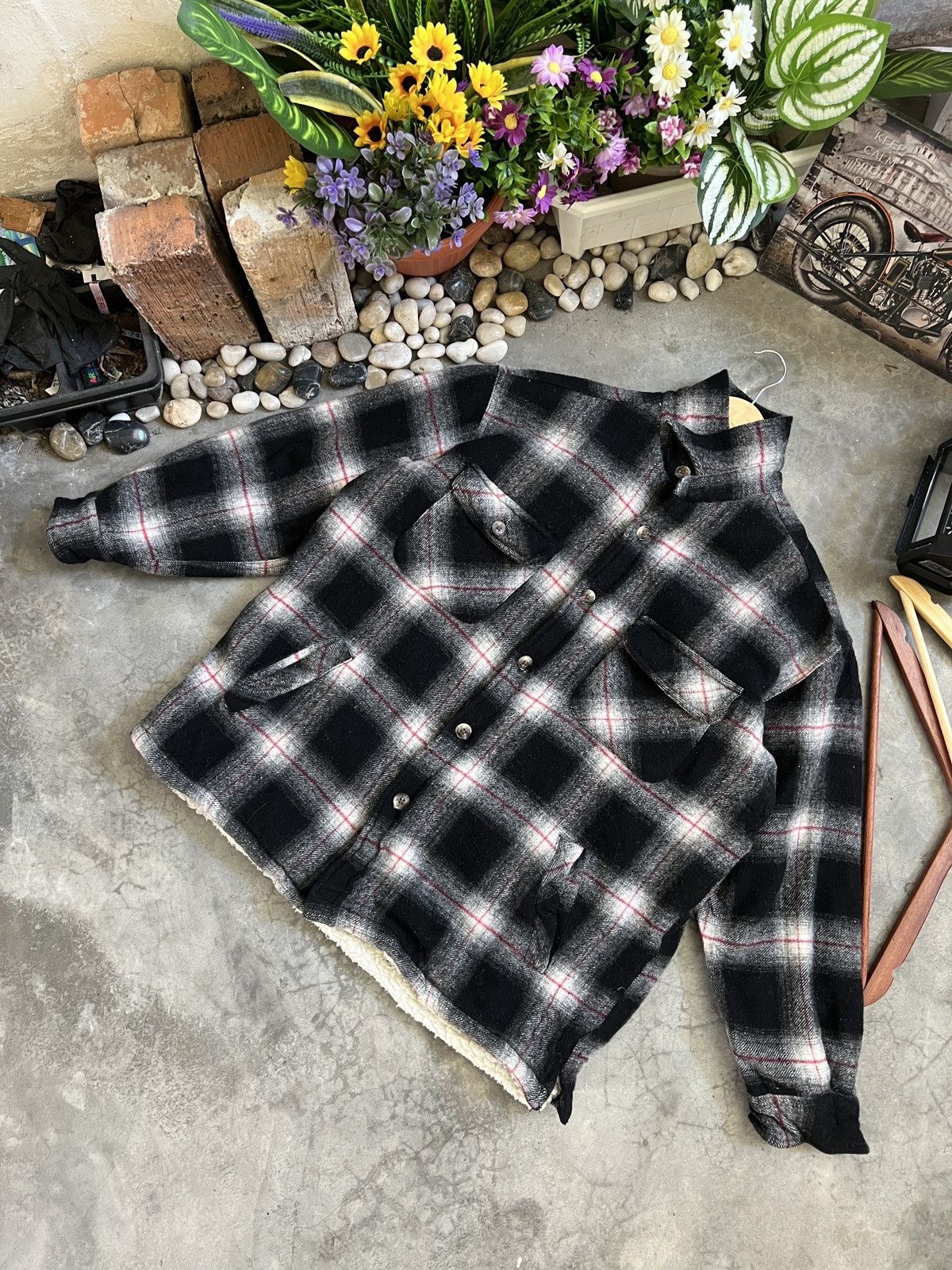 Japanese Brand × Vintage Vintage 🖤 Plaid Flannel Sherpa Jacket Size US L / EU 52-54 / 3 - 7 Thumbnail