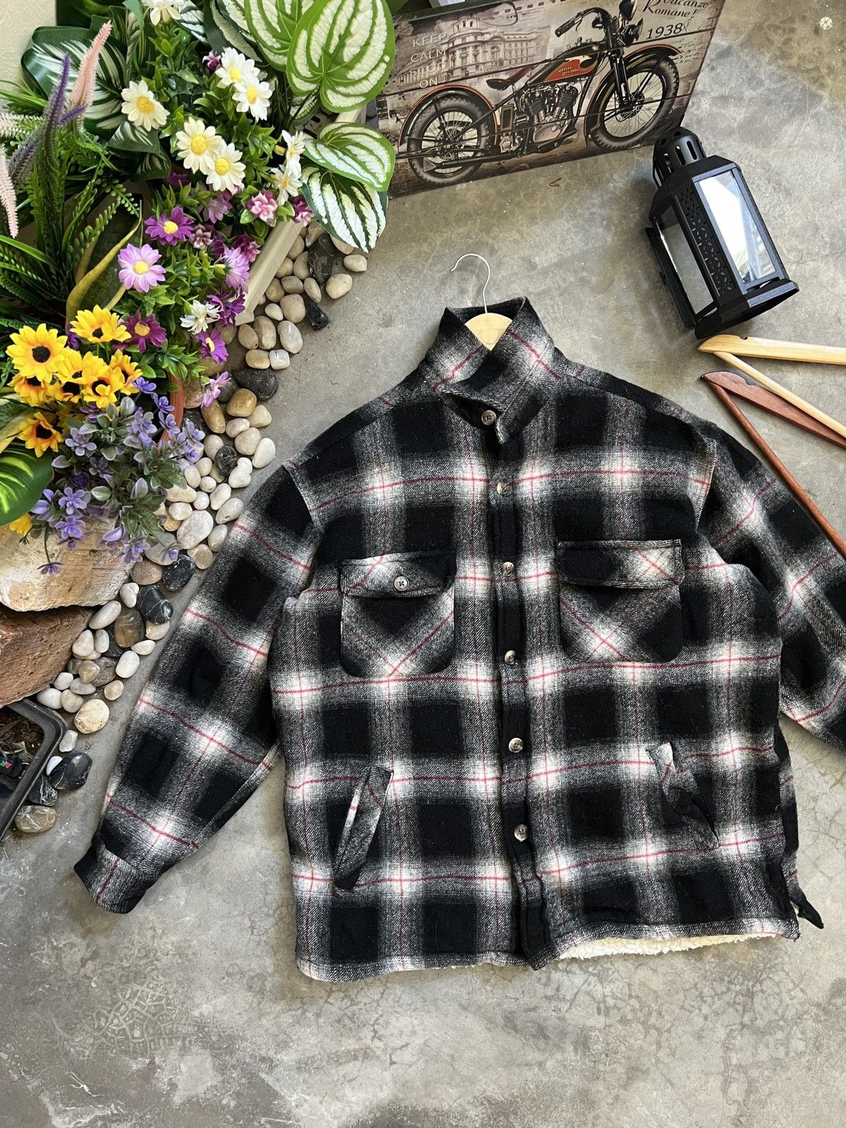 Japanese Brand × Vintage Vintage 🖤 Plaid Flannel Sherpa Jacket Size US L / EU 52-54 / 3 - 6 Thumbnail