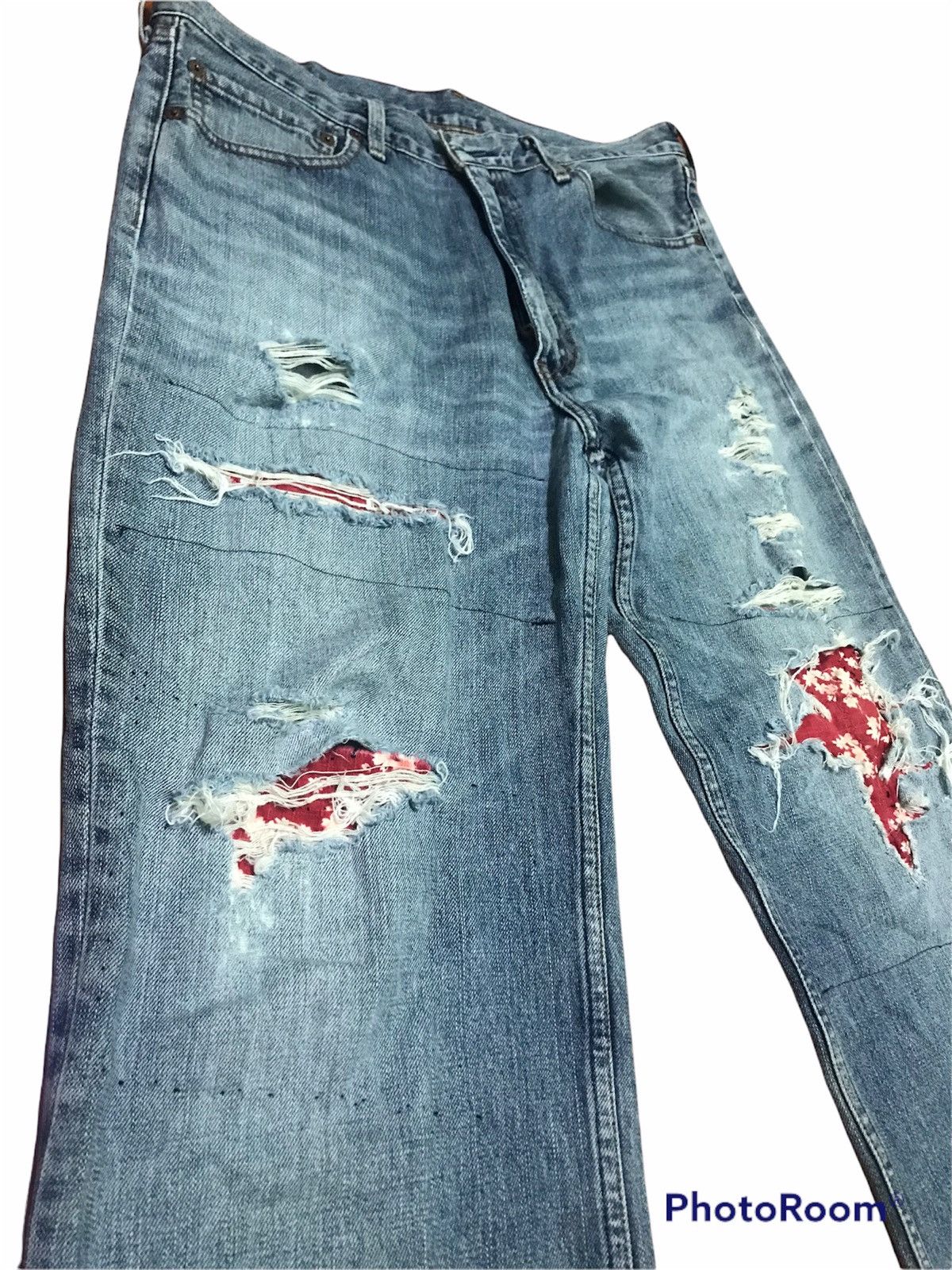 Levi's Distressed Patchwork Jeans Red Floral Repair Vtg Straight Size US 38 / EU 54 - 6 Thumbnail
