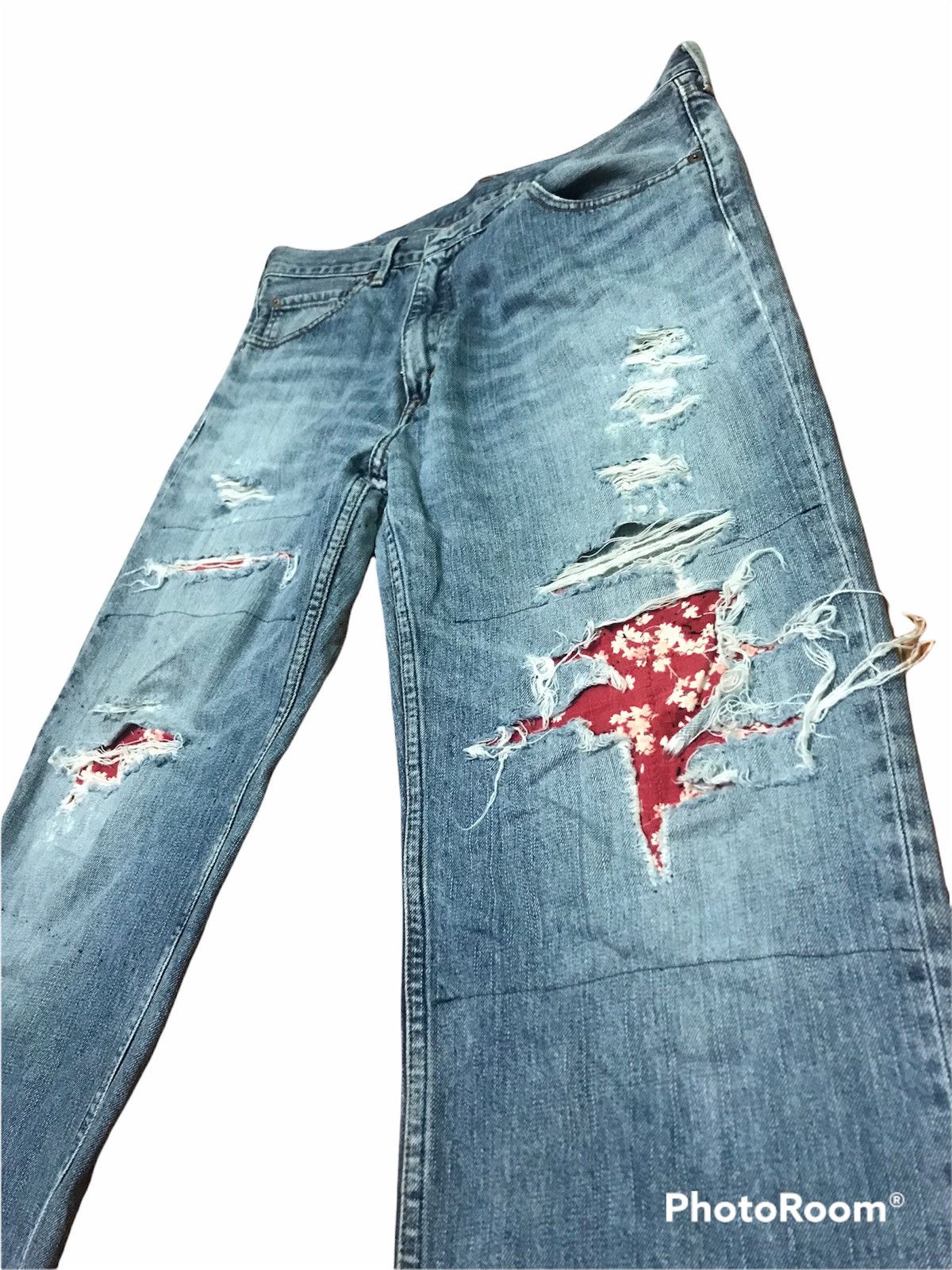 Levi's Distressed Patchwork Jeans Red Floral Repair Vtg Straight Size US 38 / EU 54 - 5 Thumbnail