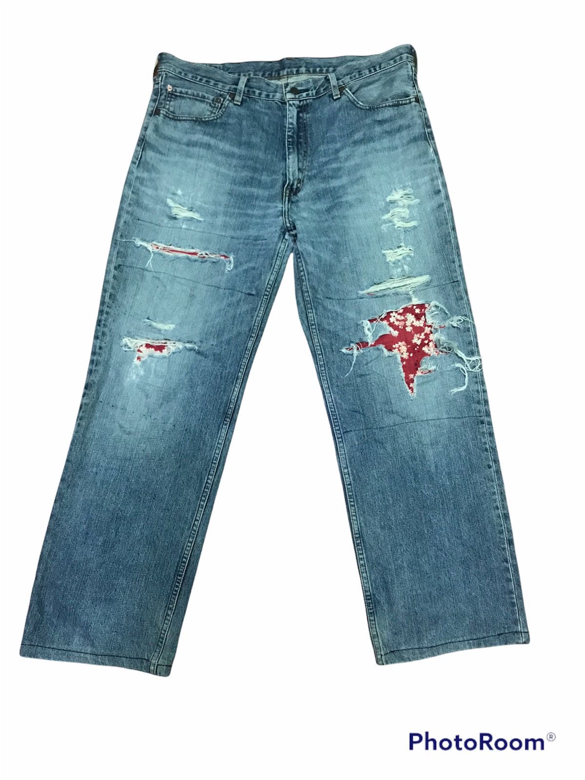 Levi's Distressed Patchwork Jeans Red Floral Repair Vtg Straight Size US 38 / EU 54 - 1 Thumbnail