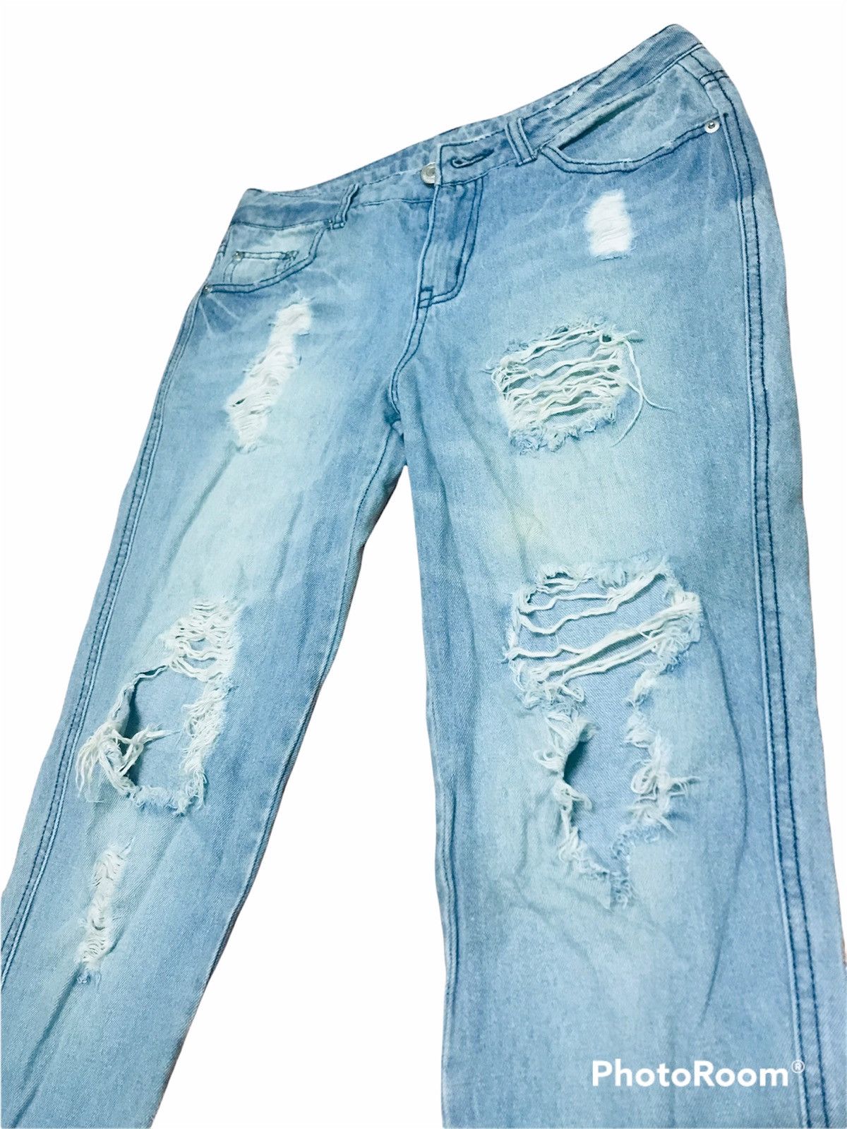 Japanese Brand “Light Blue Distressed Ripped Jeans – Casual Denim Pants” Size US 30 / EU 46 - 3 Thumbnail