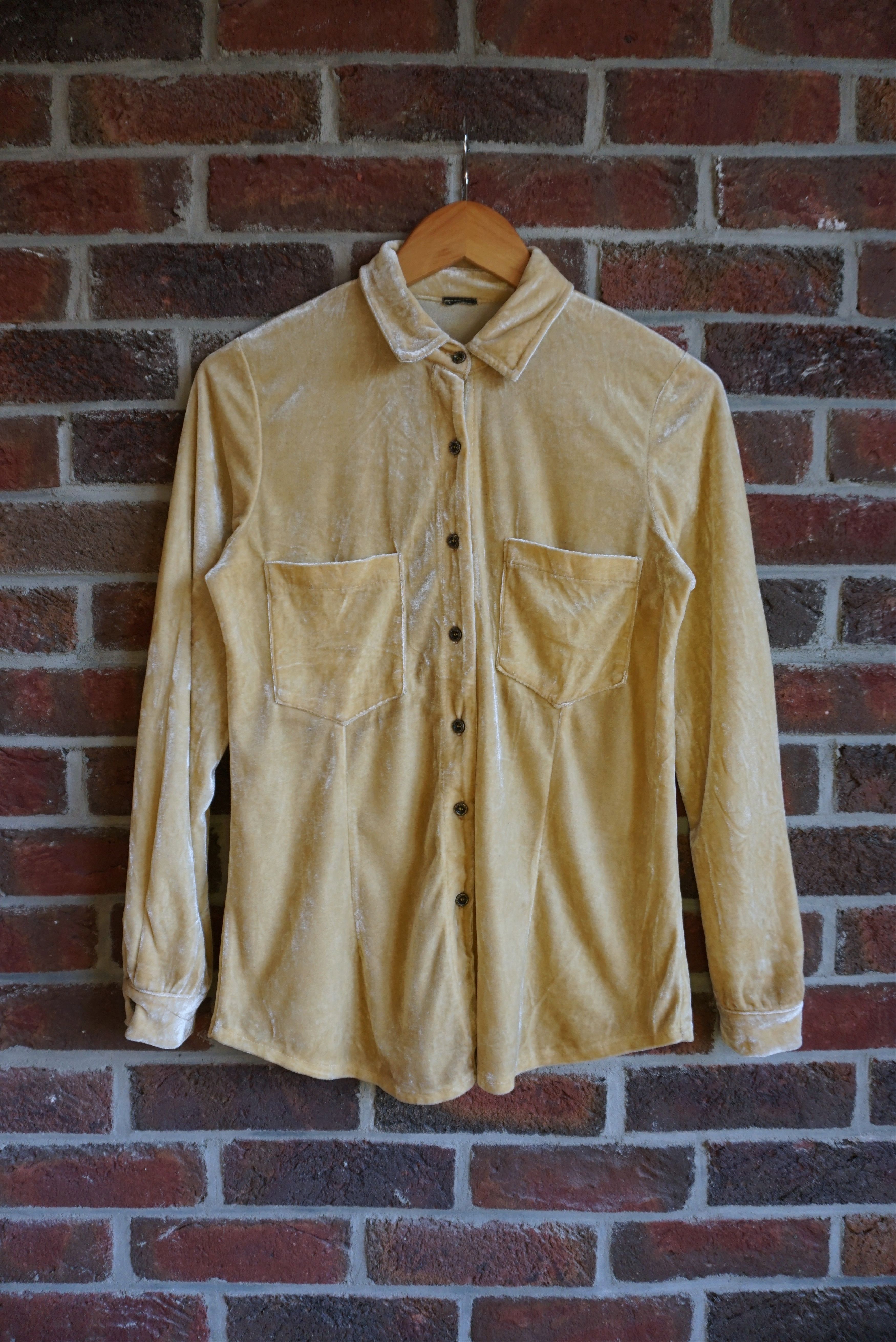 Velvet True vintage 80's 90s M yellow silky velour blouse shirt Size M / US 6-8 / IT 42-44 - 6 Thumbnail