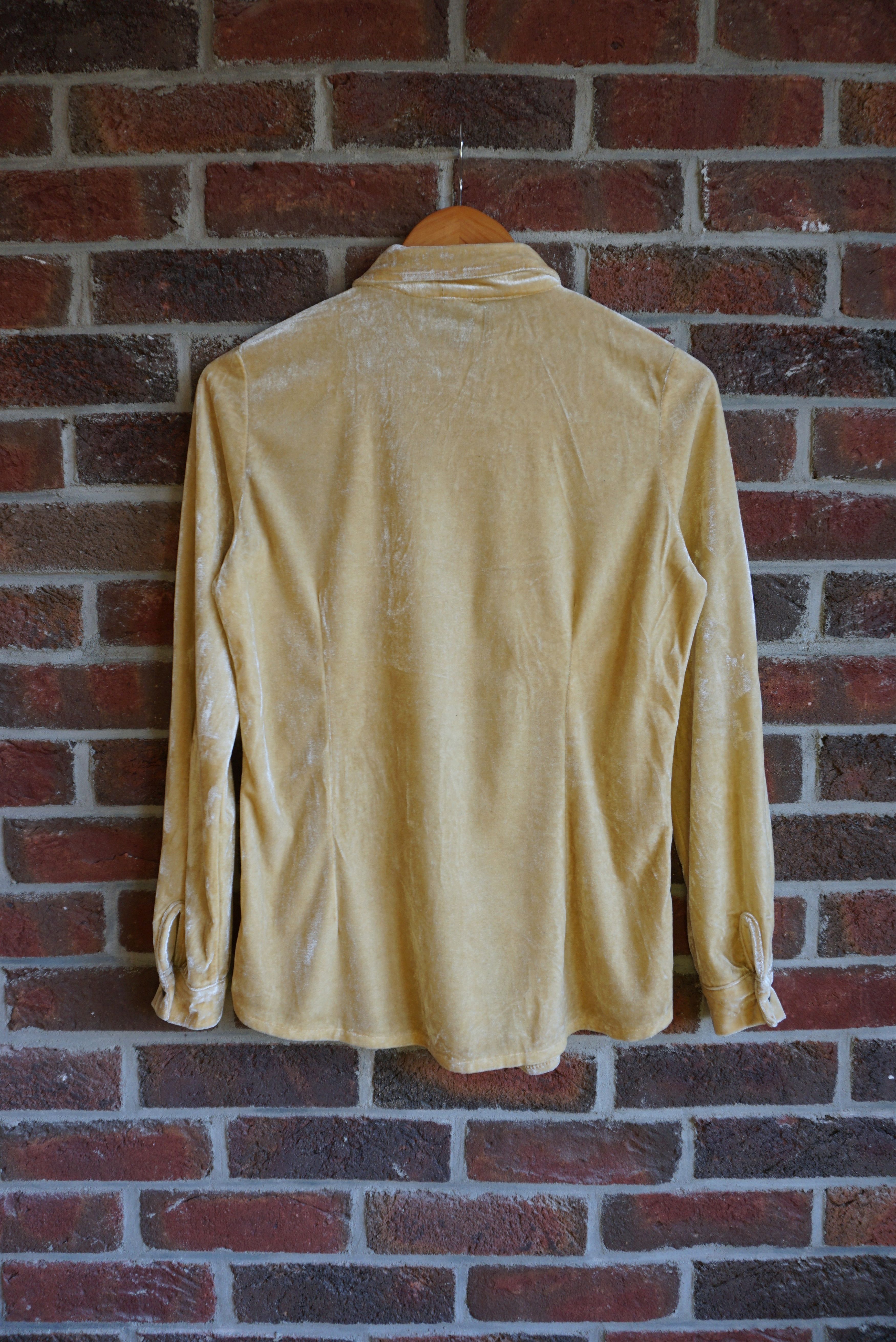 Velvet True vintage 80's 90s M yellow silky velour blouse shirt Size M / US 6-8 / IT 42-44 - 9 Thumbnail