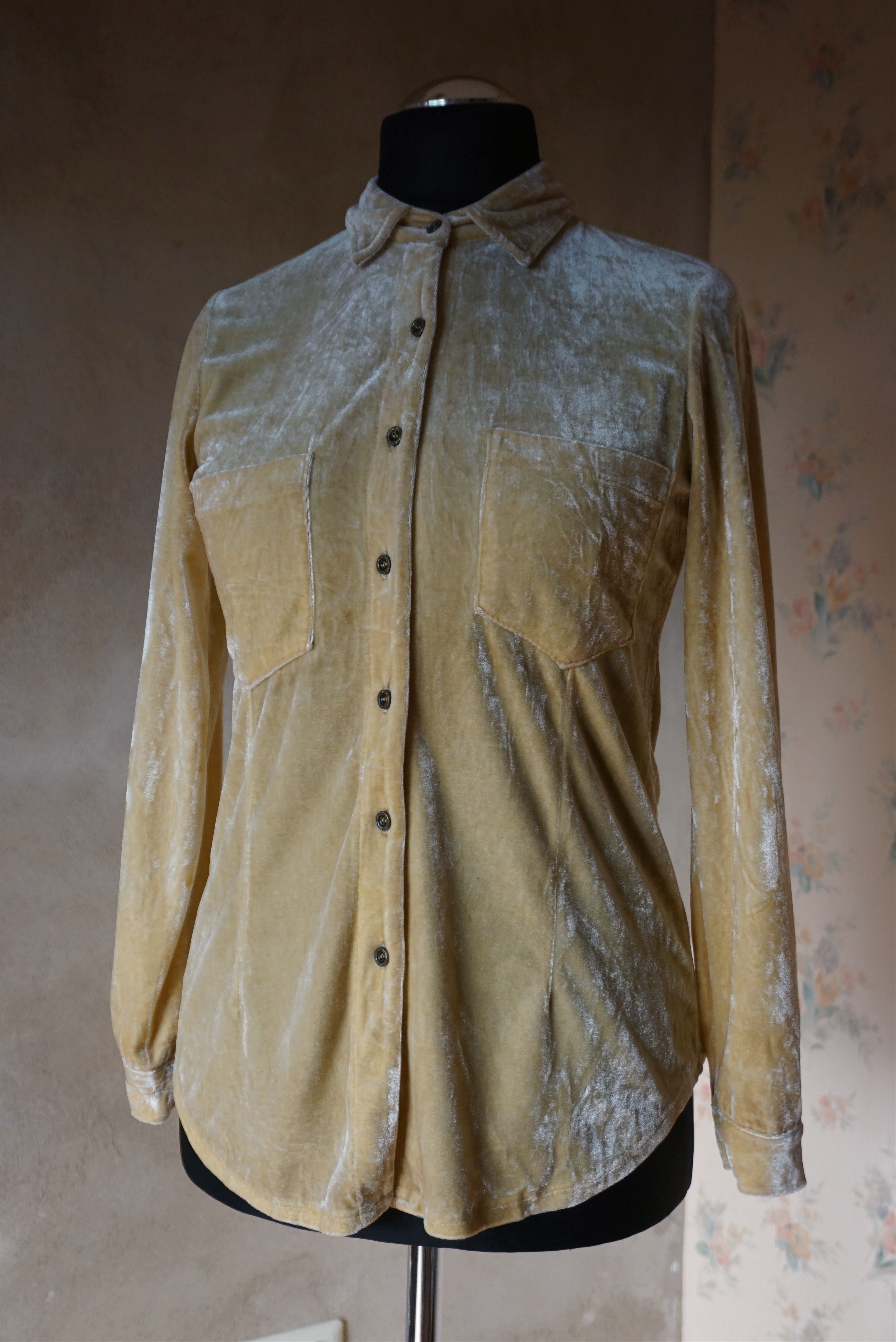 Velvet True vintage 80's 90s M yellow silky velour blouse shirt Size M / US 6-8 / IT 42-44 - 21 Thumbnail