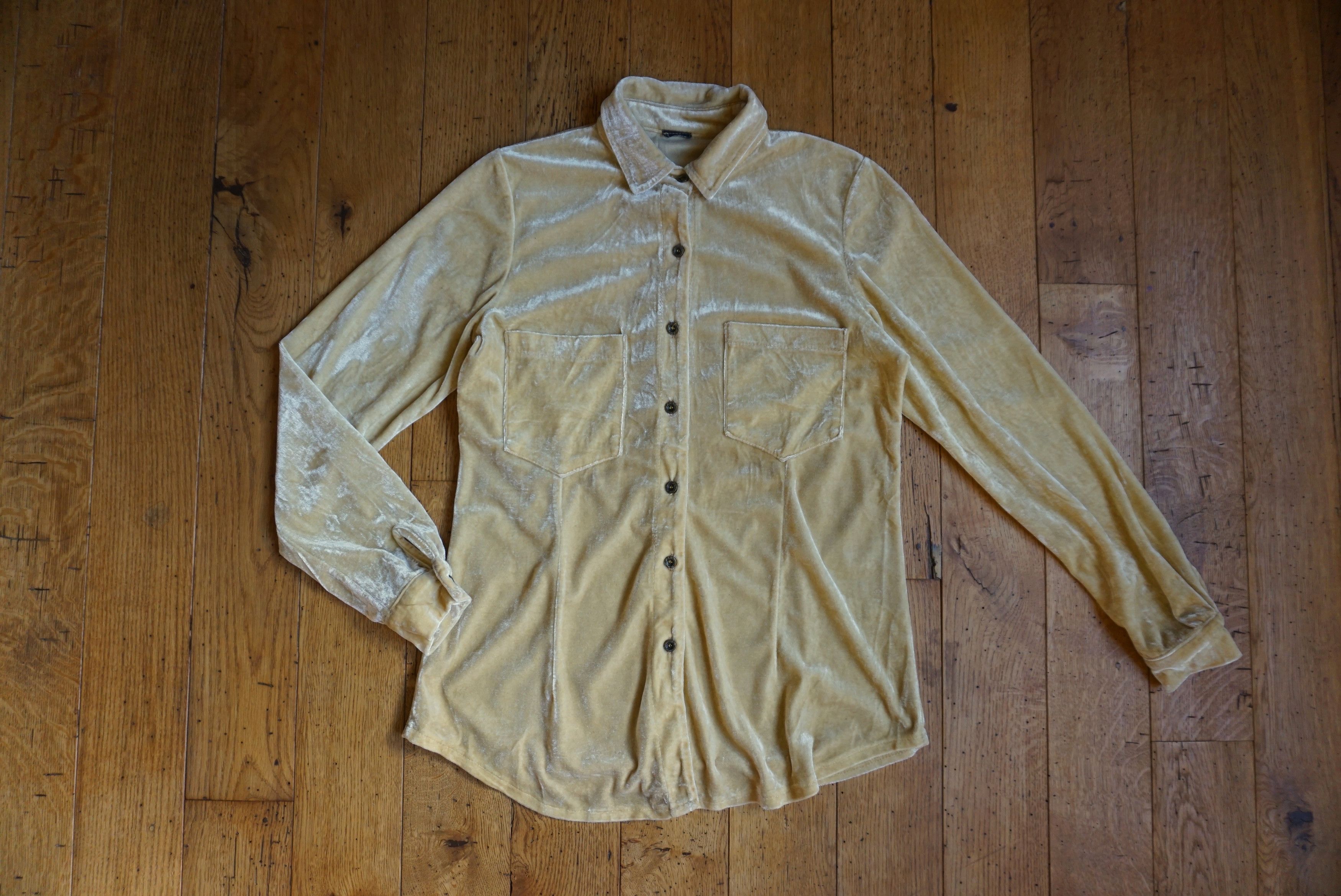 Velvet True vintage 80's 90s M yellow silky velour blouse shirt Size M / US 6-8 / IT 42-44 - 10 Thumbnail