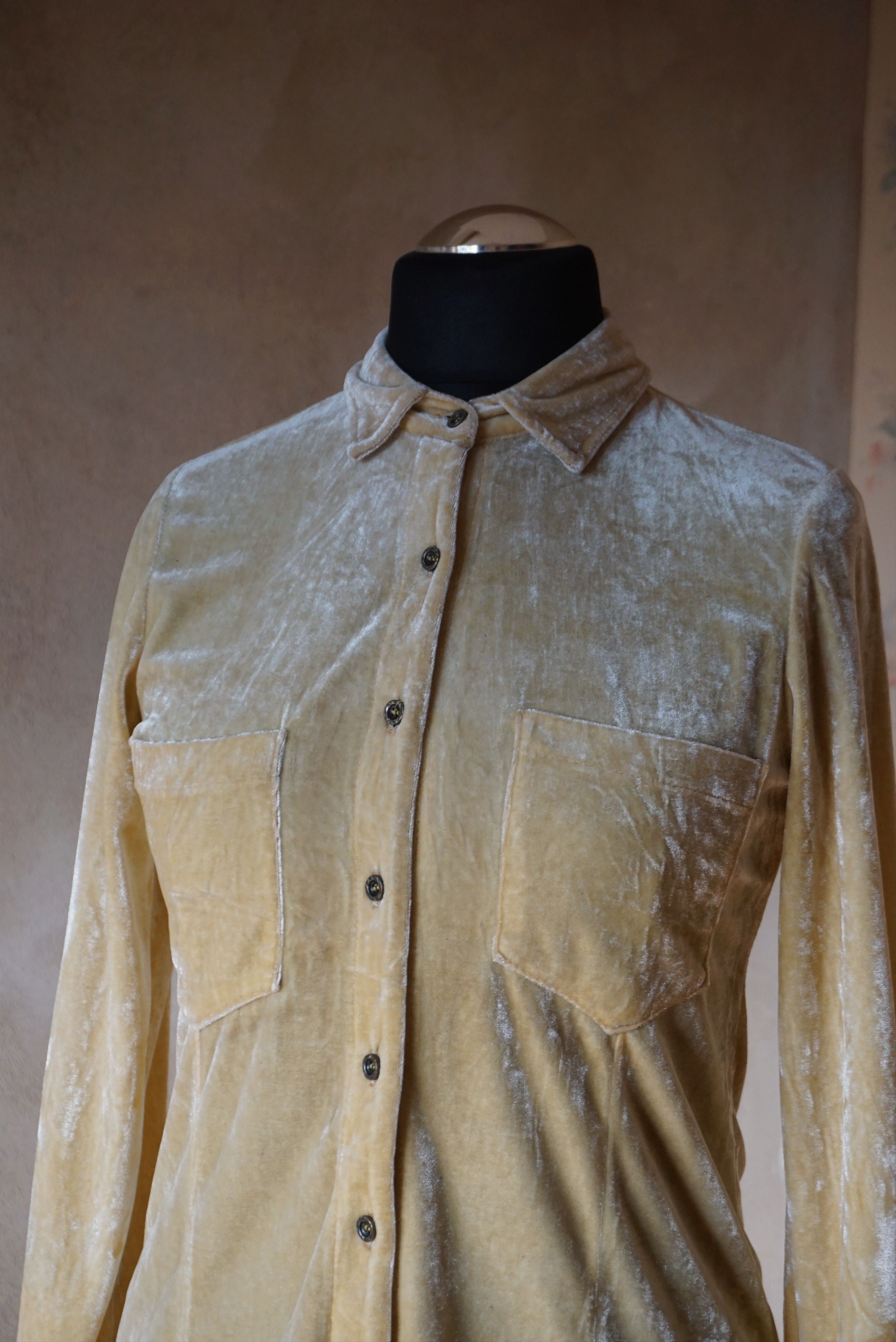 Velvet True vintage 80's 90s M yellow silky velour blouse shirt Size M / US 6-8 / IT 42-44 - 17 Thumbnail