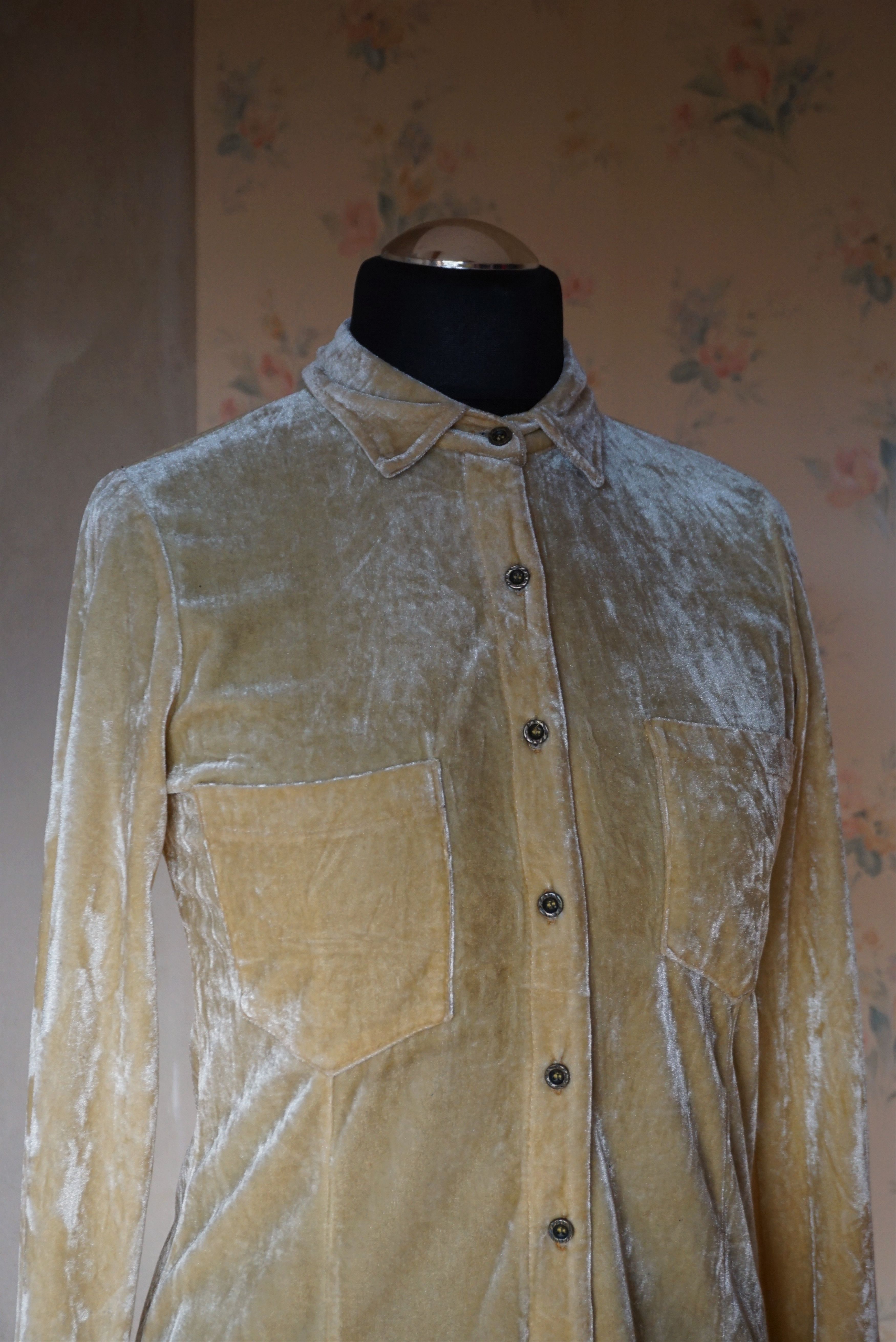 Velvet True vintage 80's 90s M yellow silky velour blouse shirt Size M / US 6-8 / IT 42-44 - 19 Thumbnail