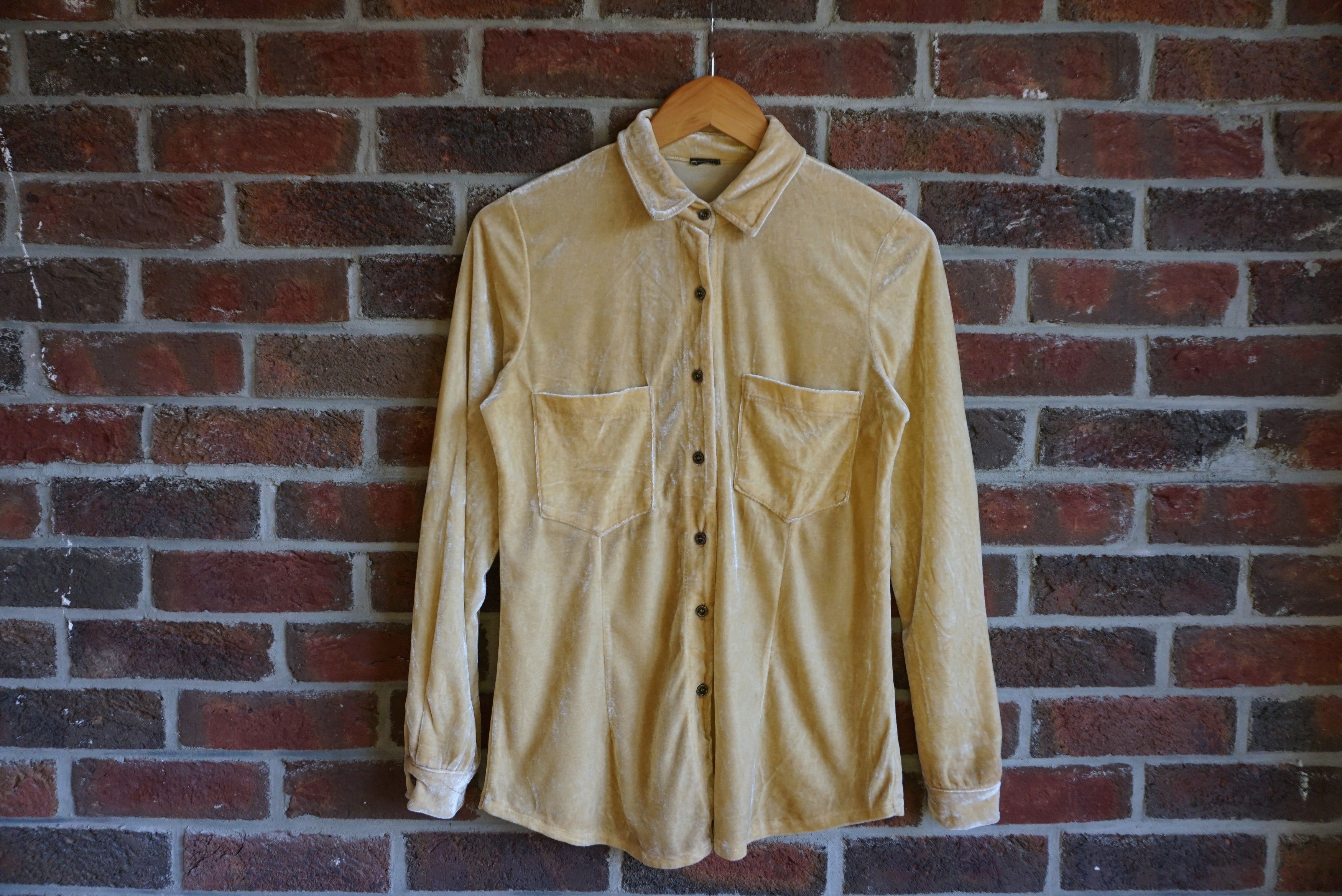 Velvet True vintage 80's 90s M yellow silky velour blouse shirt Size M / US 6-8 / IT 42-44 - 4 Thumbnail