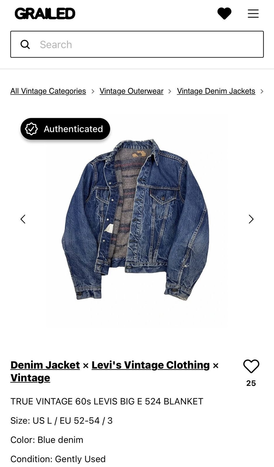 Levi's TRUE VINTAGE 60s LEVIS BIG E 524 BLANKET Size US L / EU 52-54 / 3 - 3 Thumbnail