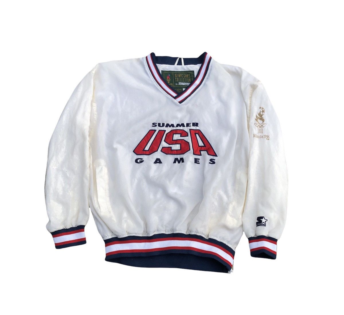 image of Vintage Starter Atlanta 1996 Olympic Games Usa Sweater in White, Men's (Size Large)