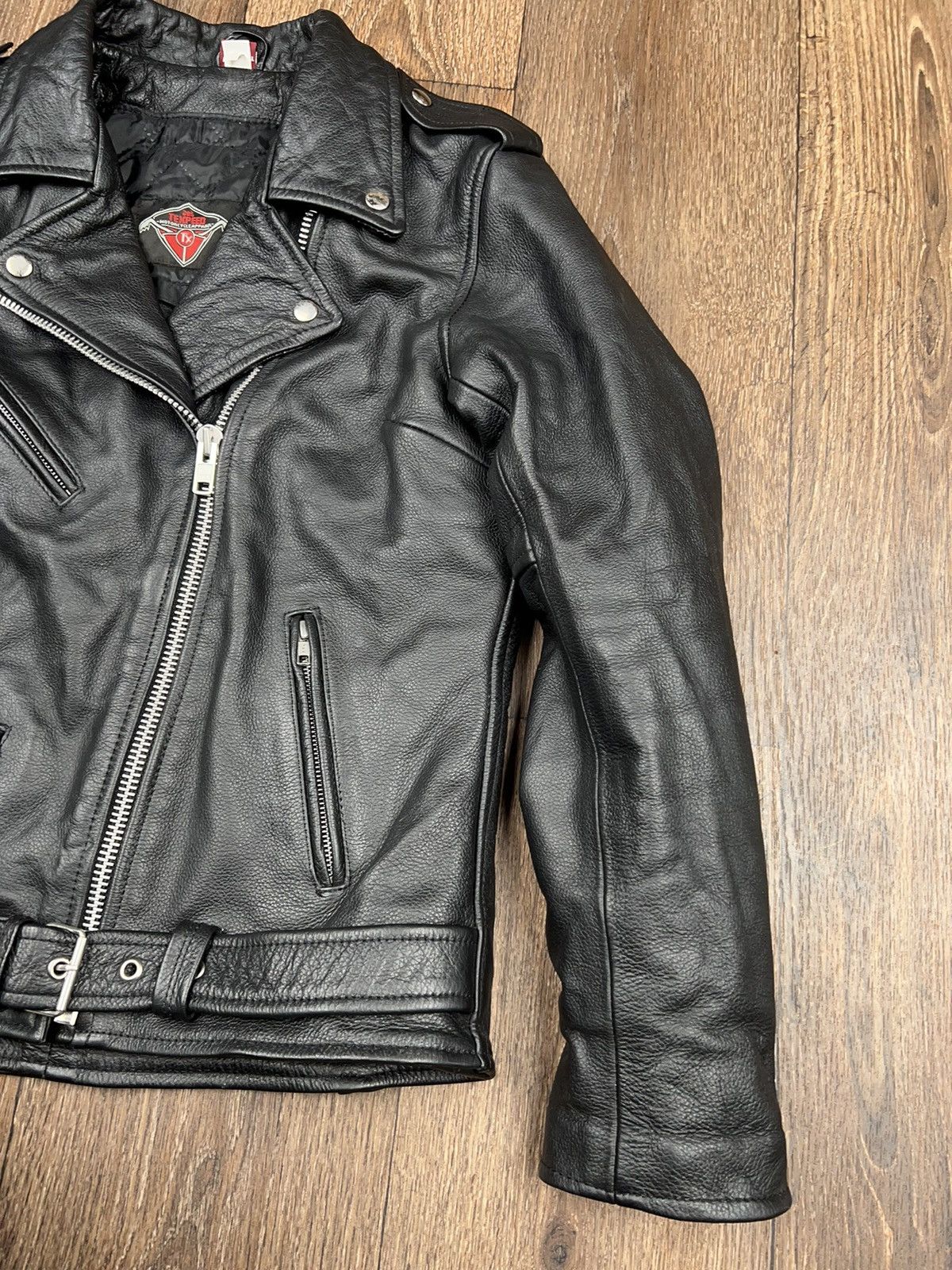 Vintage Leather Biker Jacket Vintage Texpeed YKK Size L / US 10 / IT 46 - 3 Thumbnail