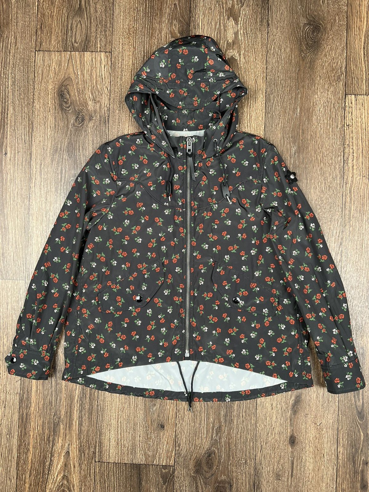 image of Coach Nylon Jacket Rose Flower Windbreaker Floral in Khaki, Women's (Size Medium)