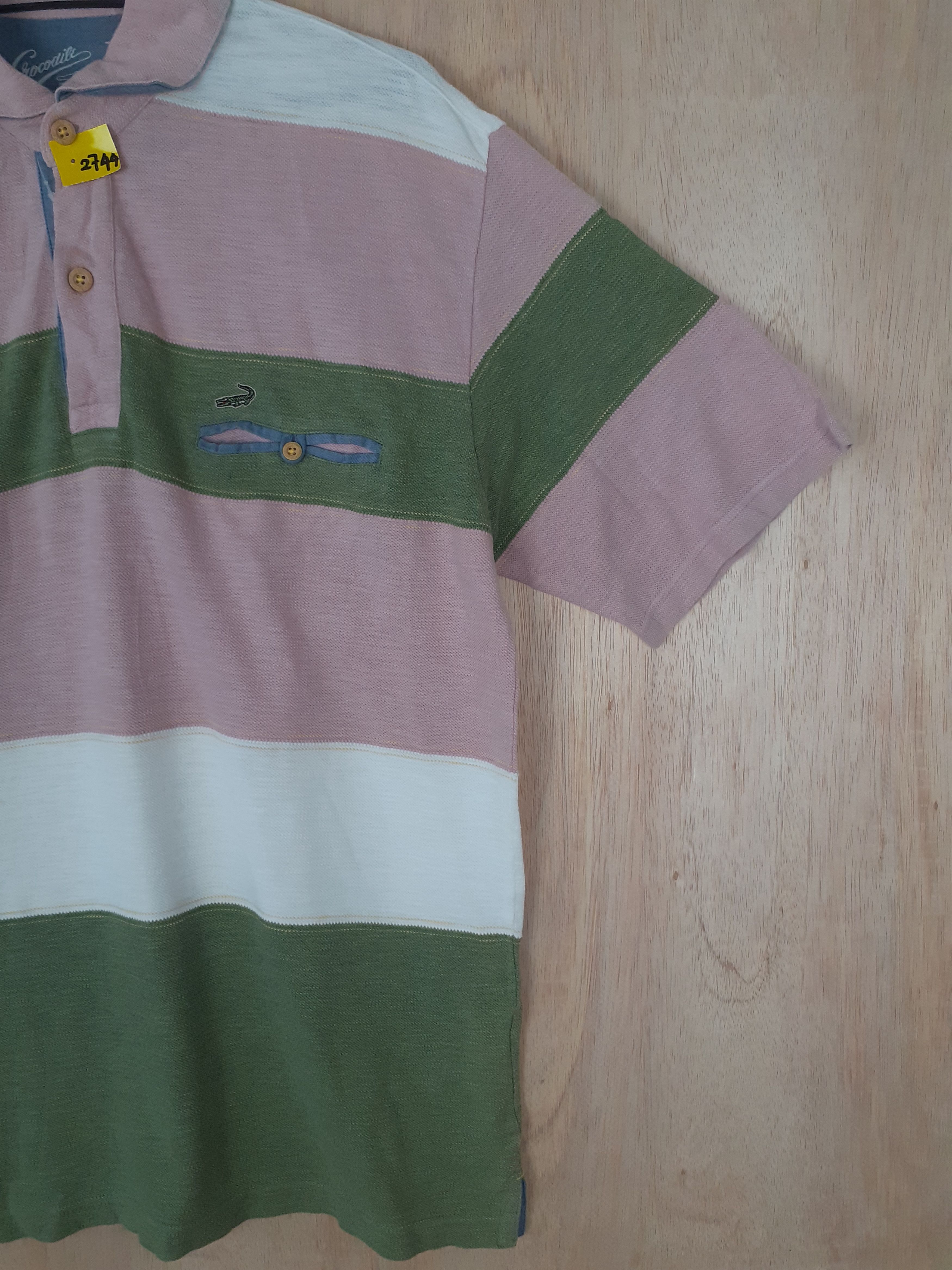 Japanese Brand DL Crocodile green/pink stripe collar button up shirt #2744 Size US L / EU 52-54 / 3 - 4 Thumbnail