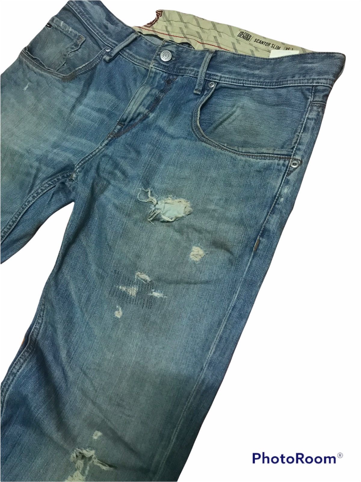 Tommy Hilfiger “Vintage Distressed Light Blue Denim Jeans – Faded Wash, Size US 37 - 6 Thumbnail