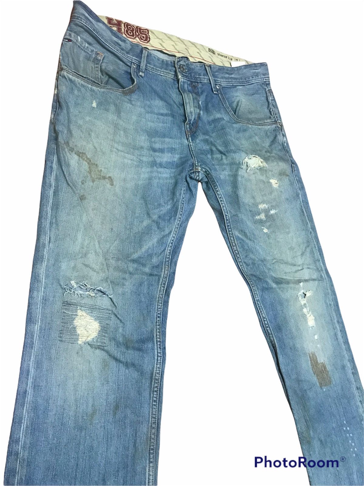 Tommy Hilfiger “Vintage Distressed Light Blue Denim Jeans – Faded Wash, Size US 37 - 3 Thumbnail