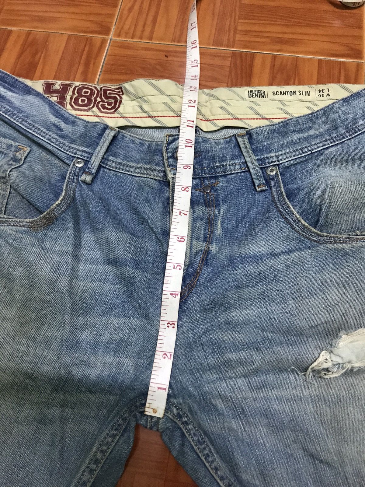 Tommy Hilfiger “Vintage Distressed Light Blue Denim Jeans – Faded Wash, Size US 37 - 21 Thumbnail