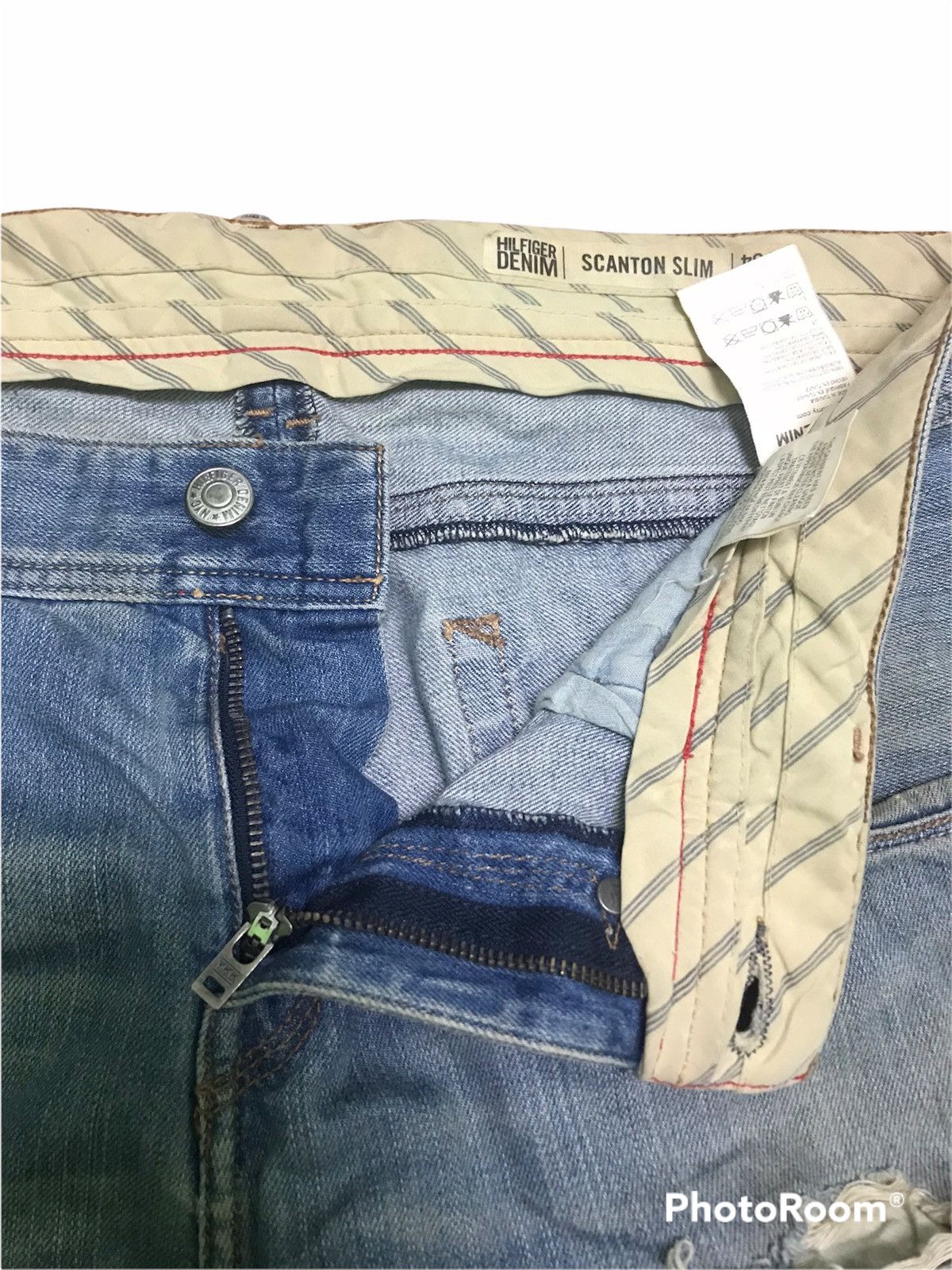 Tommy Hilfiger “Vintage Distressed Light Blue Denim Jeans – Faded Wash, Size US 37 - 7 Thumbnail