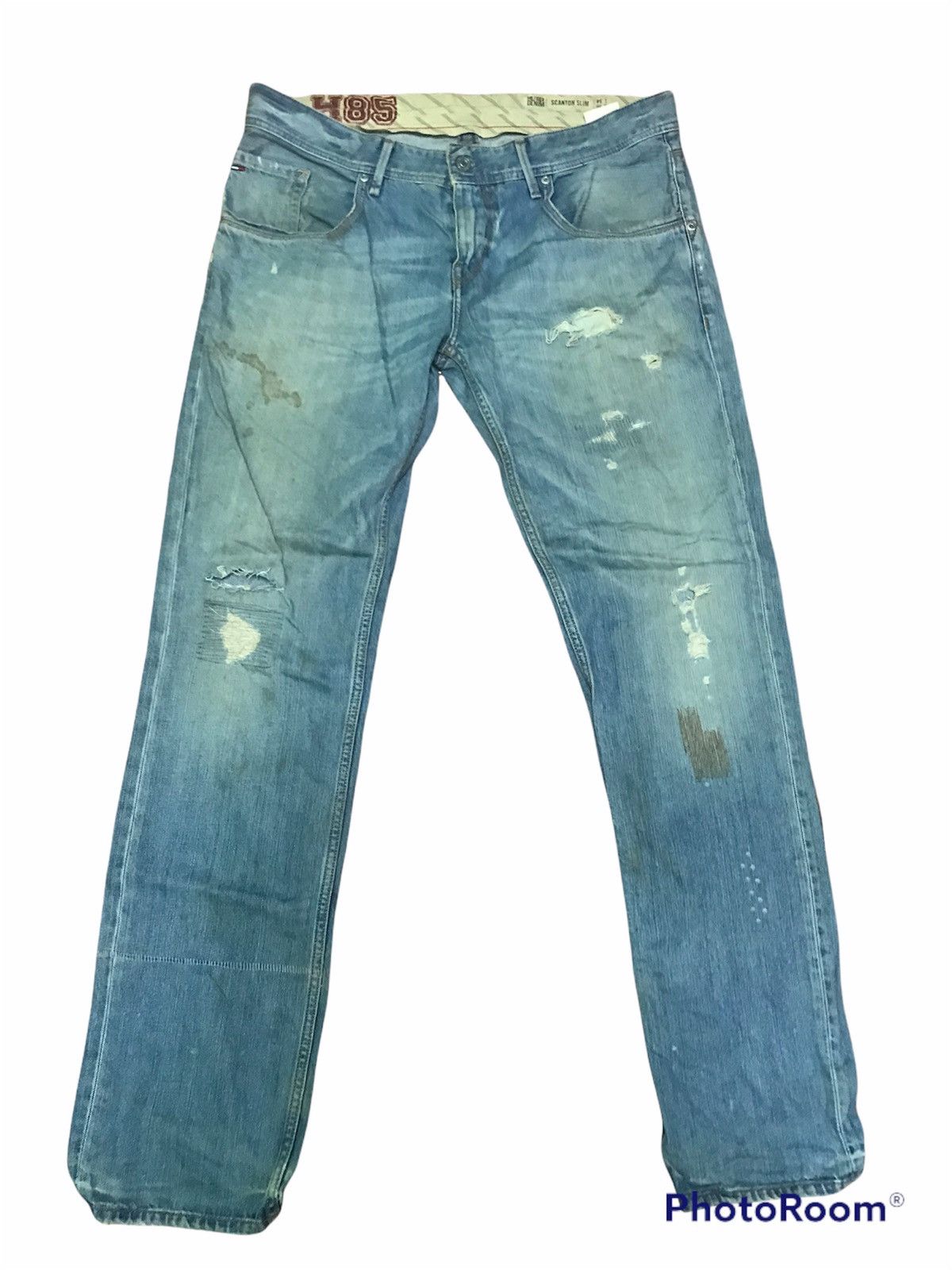 Tommy Hilfiger “Vintage Distressed Light Blue Denim Jeans – Faded Wash, Size US 37 - 1 Thumbnail