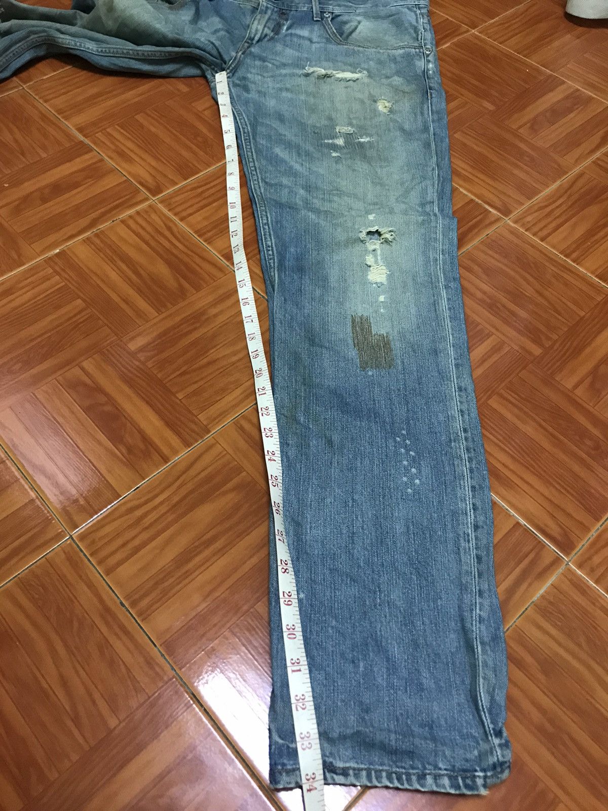 Tommy Hilfiger “Vintage Distressed Light Blue Denim Jeans – Faded Wash, Size US 37 - 17 Thumbnail