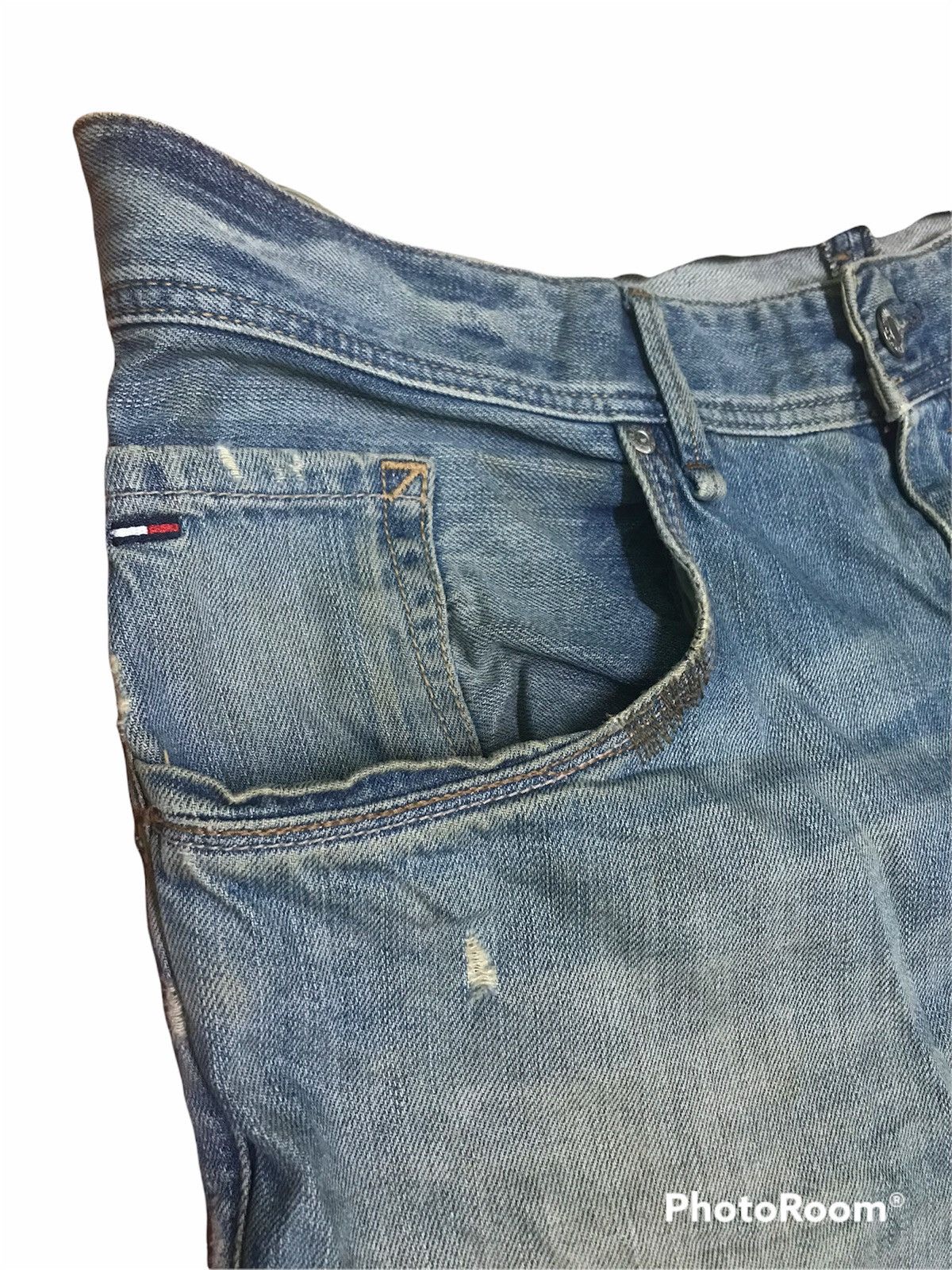 Tommy Hilfiger “Vintage Distressed Light Blue Denim Jeans – Faded Wash, Size US 37 - 4 Thumbnail