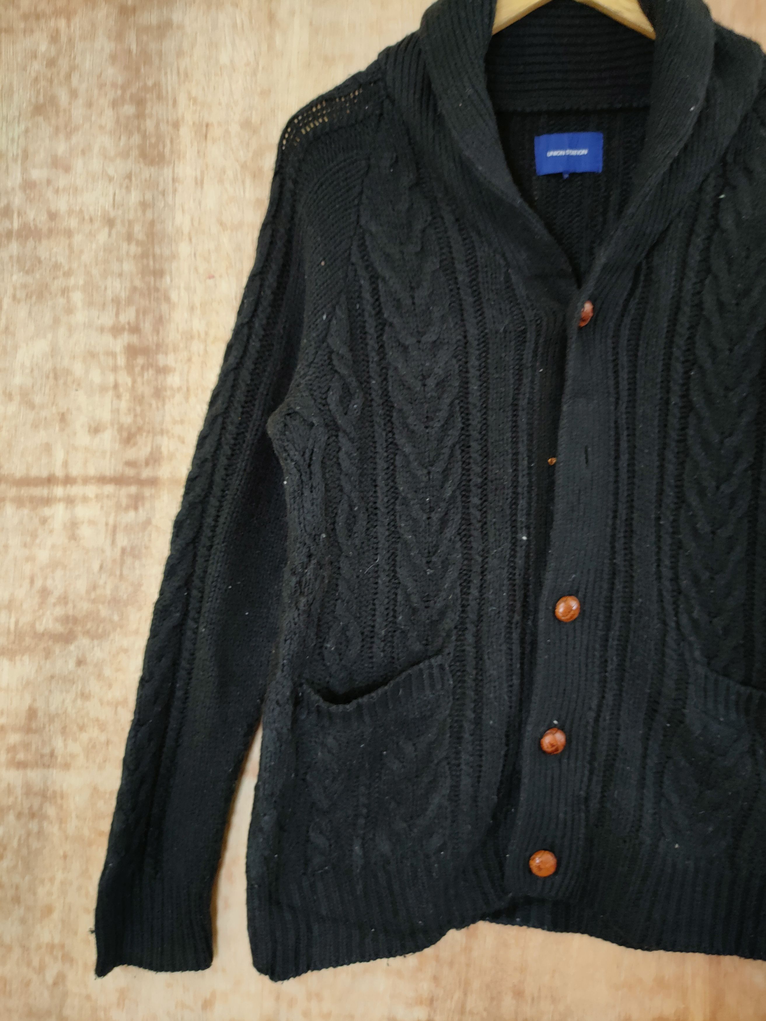 Japanese Brand DLL Union Station black cardigan cable knitwear #46-527 Size US L / EU 52-54 / 3 - 2 Thumbnail
