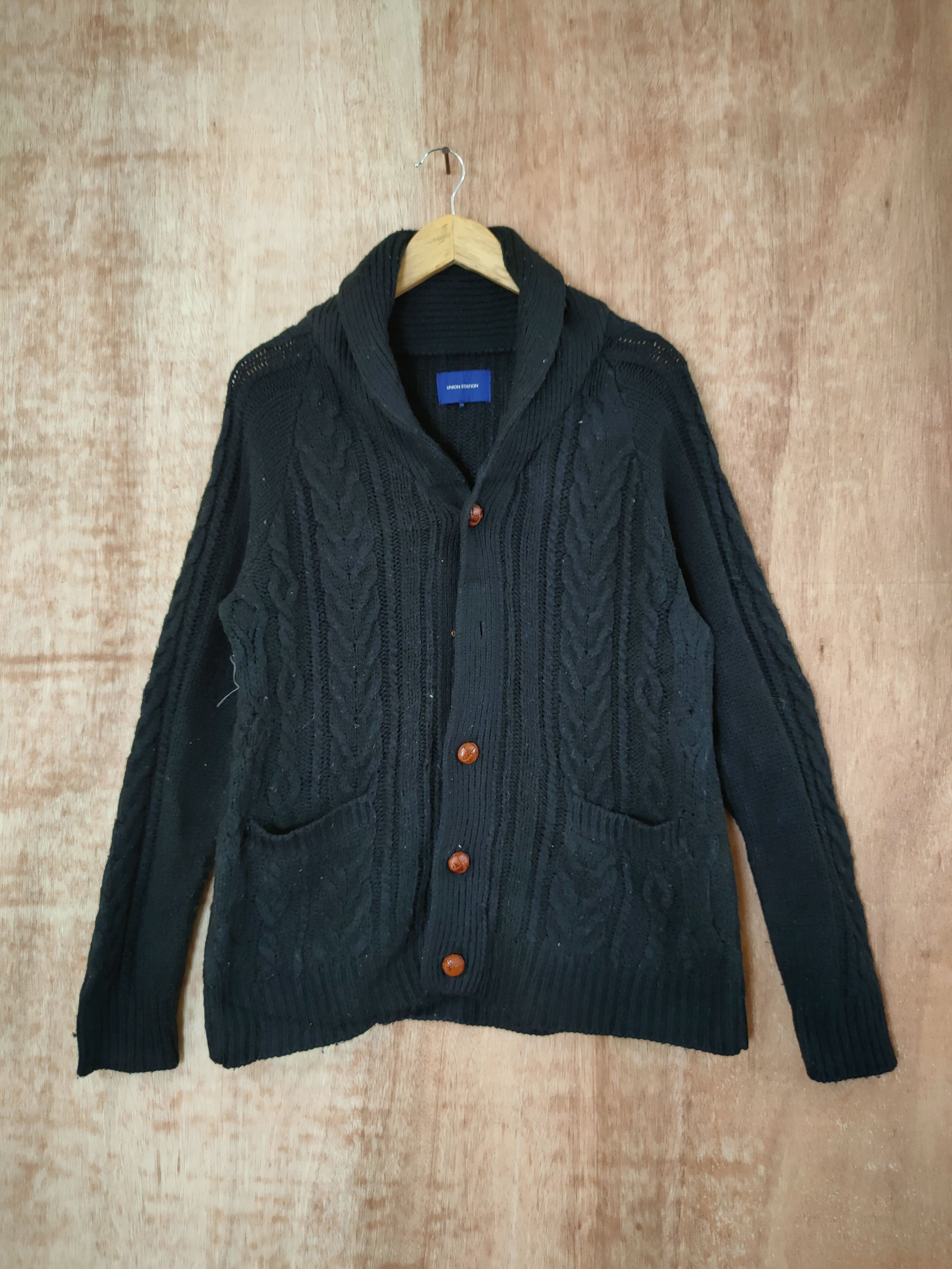 Japanese Brand DLL Union Station black cardigan cable knitwear #46-527 Size US L / EU 52-54 / 3 - 1 Thumbnail