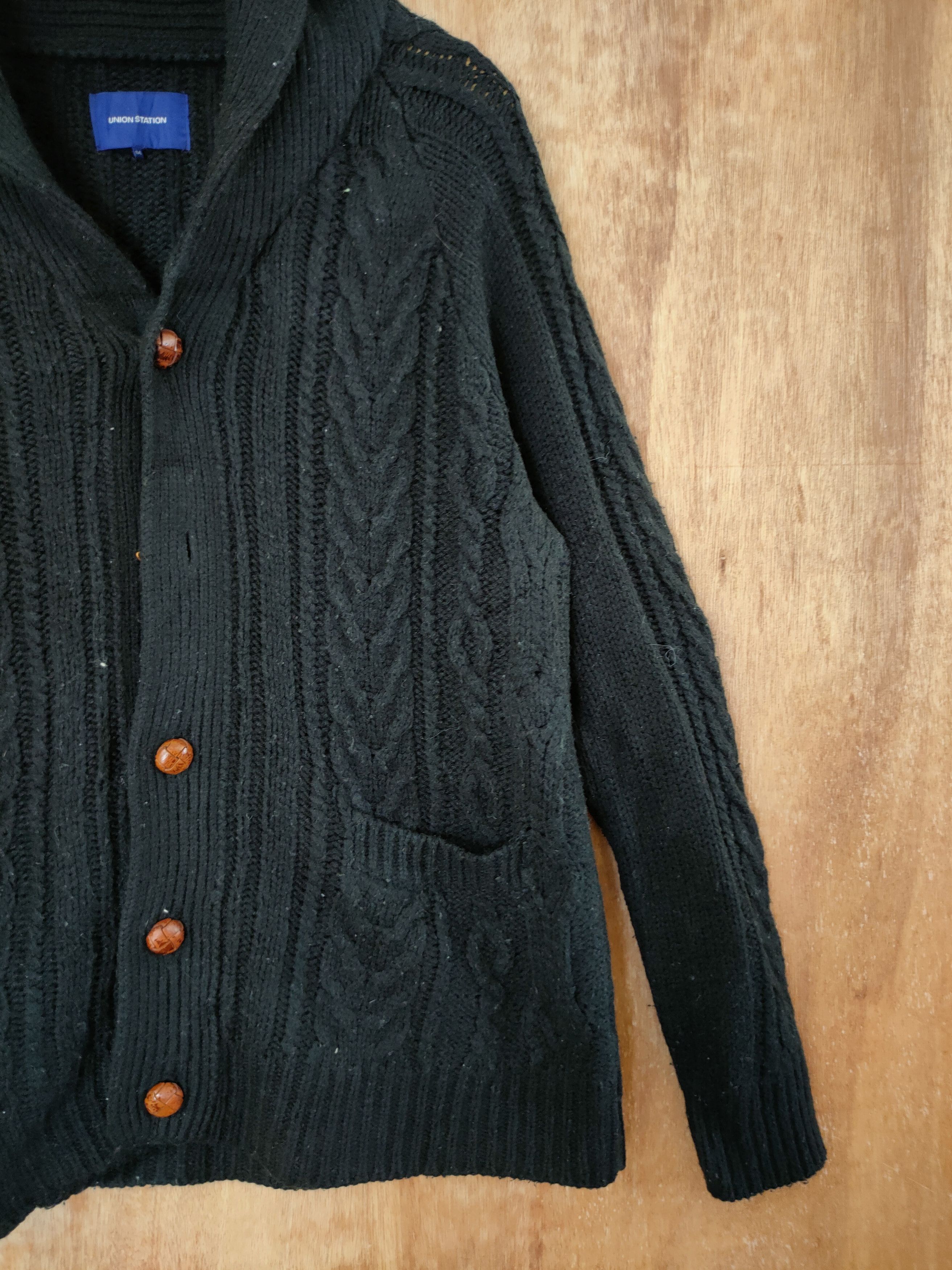 Japanese Brand DLL Union Station black cardigan cable knitwear #46-527 Size US L / EU 52-54 / 3 - 3 Thumbnail