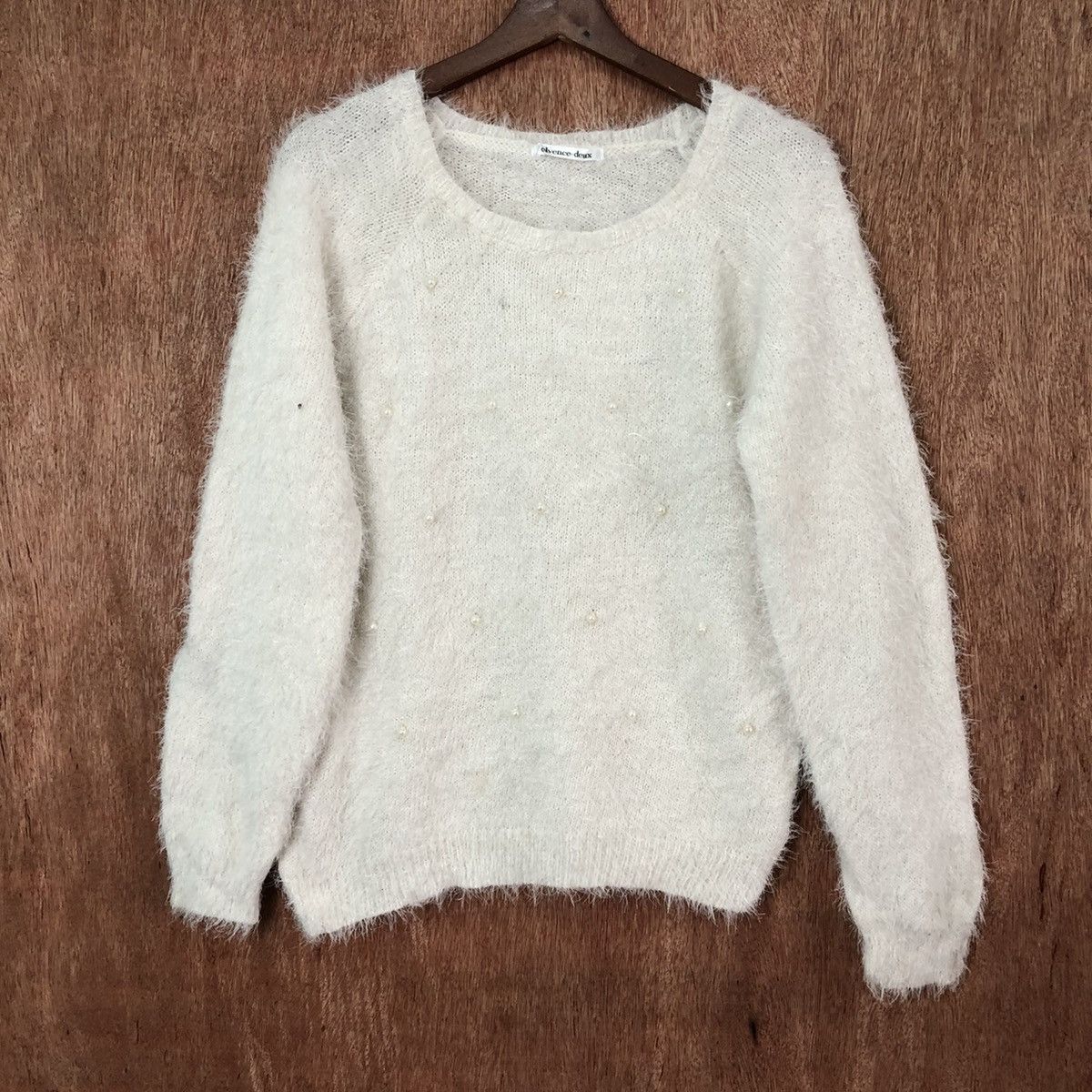 Homespun Knitwear × Japanese Brand × Vintage Elvence Deux White Shag Shaggy Fur Mohair Knitwear #6413 Size M / US 6-8 / IT 42-44 - 3 Thumbnail