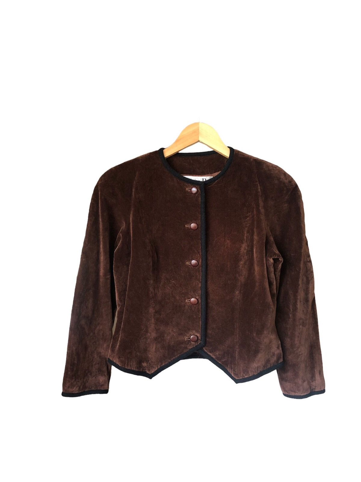 image of Christian Dior Monsieur Vintage Christian Dior Velvet Button Up Crop Top Jackets in Brown, Women's 
