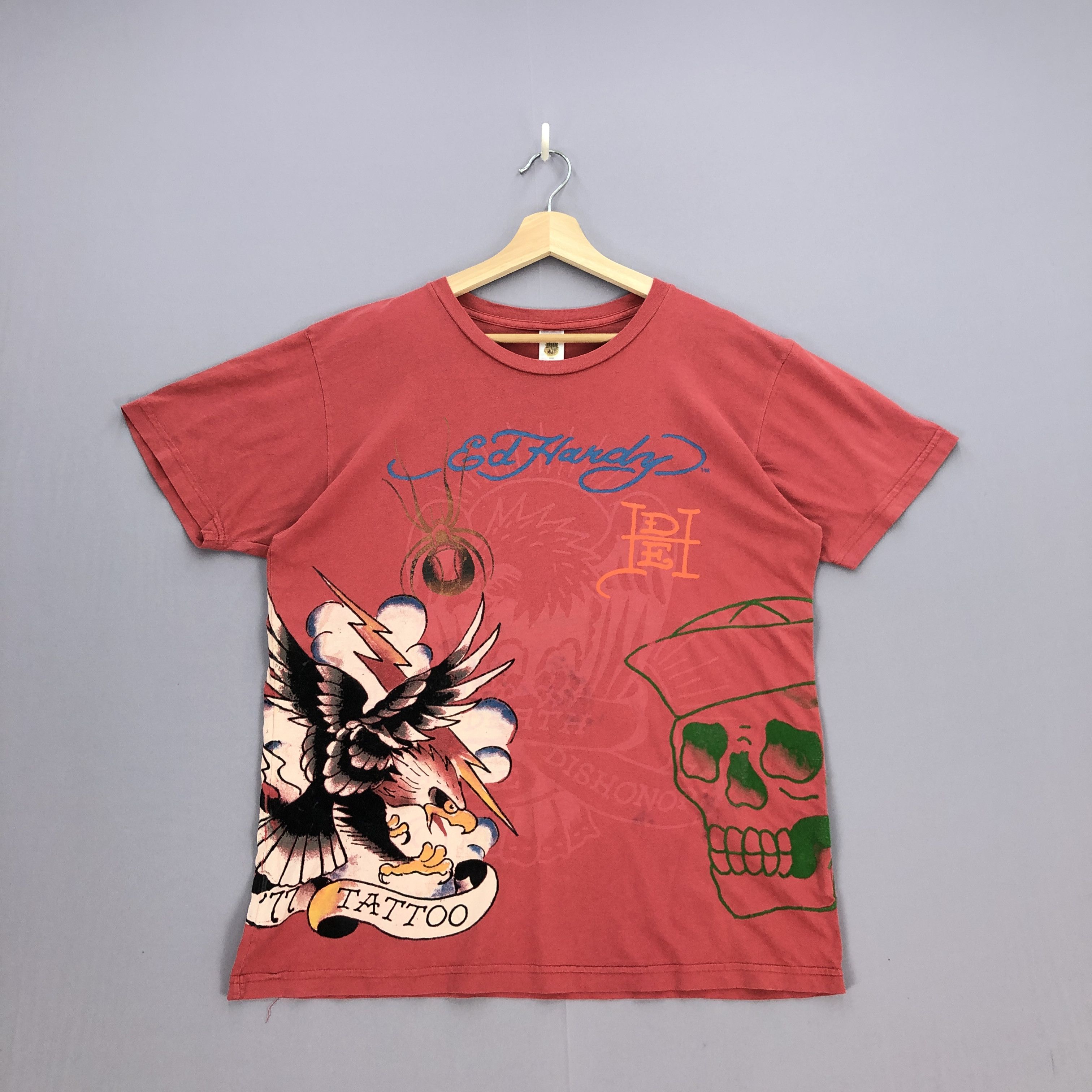 Christian Audigier Vintage Ed Hardy T Shirt Ed Hardy Tattoo Crewneck Tee Size US L / EU 52-54 / 3 - 1 Thumbnail