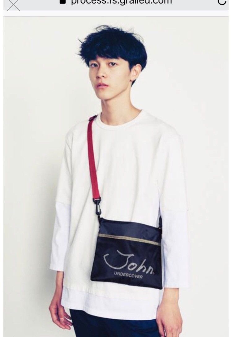 John Undercover Shoulder Sling Bag Big Spellout in Navy, Men's