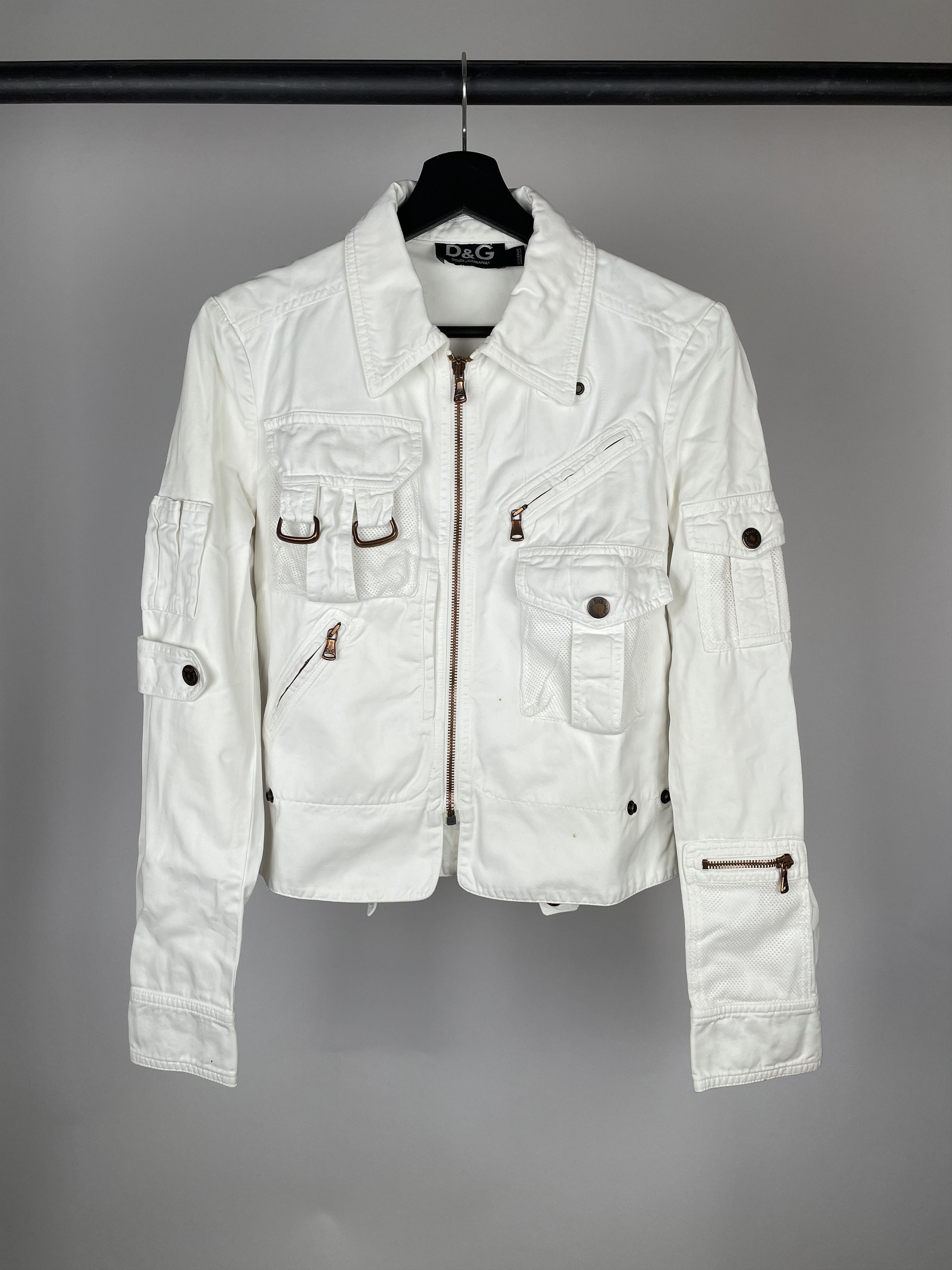 image of Dolce Gabbana Aw03 Bondage Parachute Cargo Military Jacket in White (Size Small)