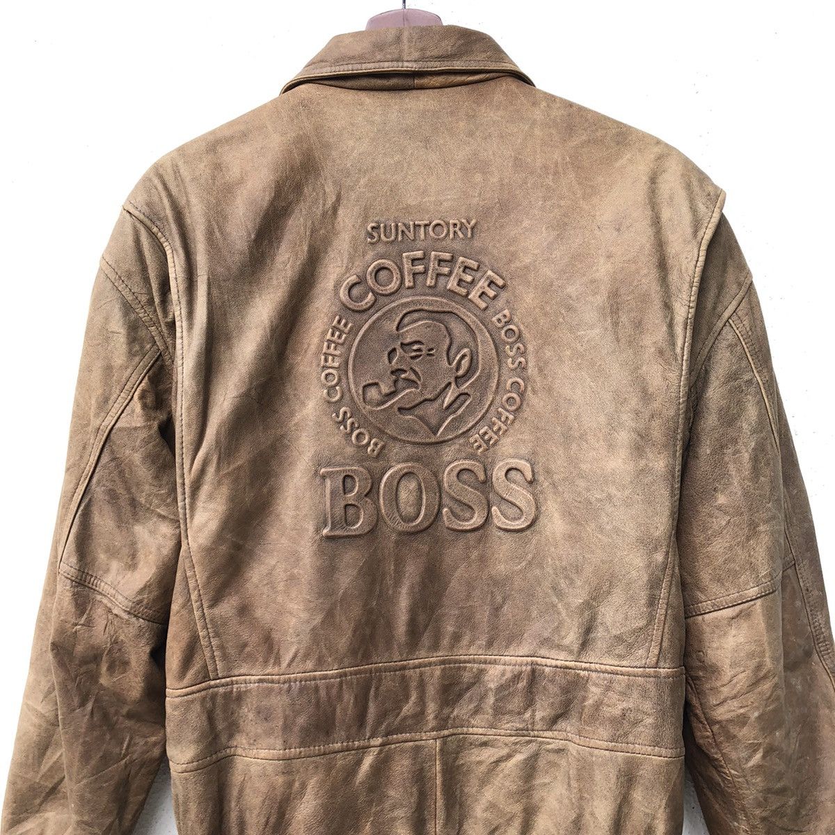 Genuine Leather 🔥VTG SUNTORY COFFEE BOSS EMBOSS PRESS LOGO LEATHER JACKET Size US L / EU 52-54 / 3 - 5 Thumbnail