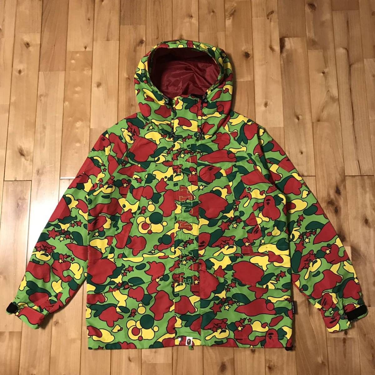 Image of Bape Psyche Camo Snowboard Jacket in Yellow Green, Men's (Size XL)