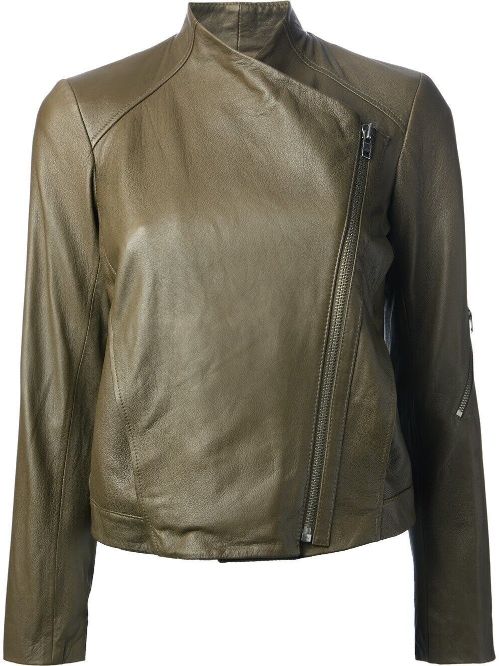 Helmut Lang Helmut Lang Lamb Biker Leather Jacket Asymmetrical Olive Size L / US 10 / IT 46 - 1 Thumbnail