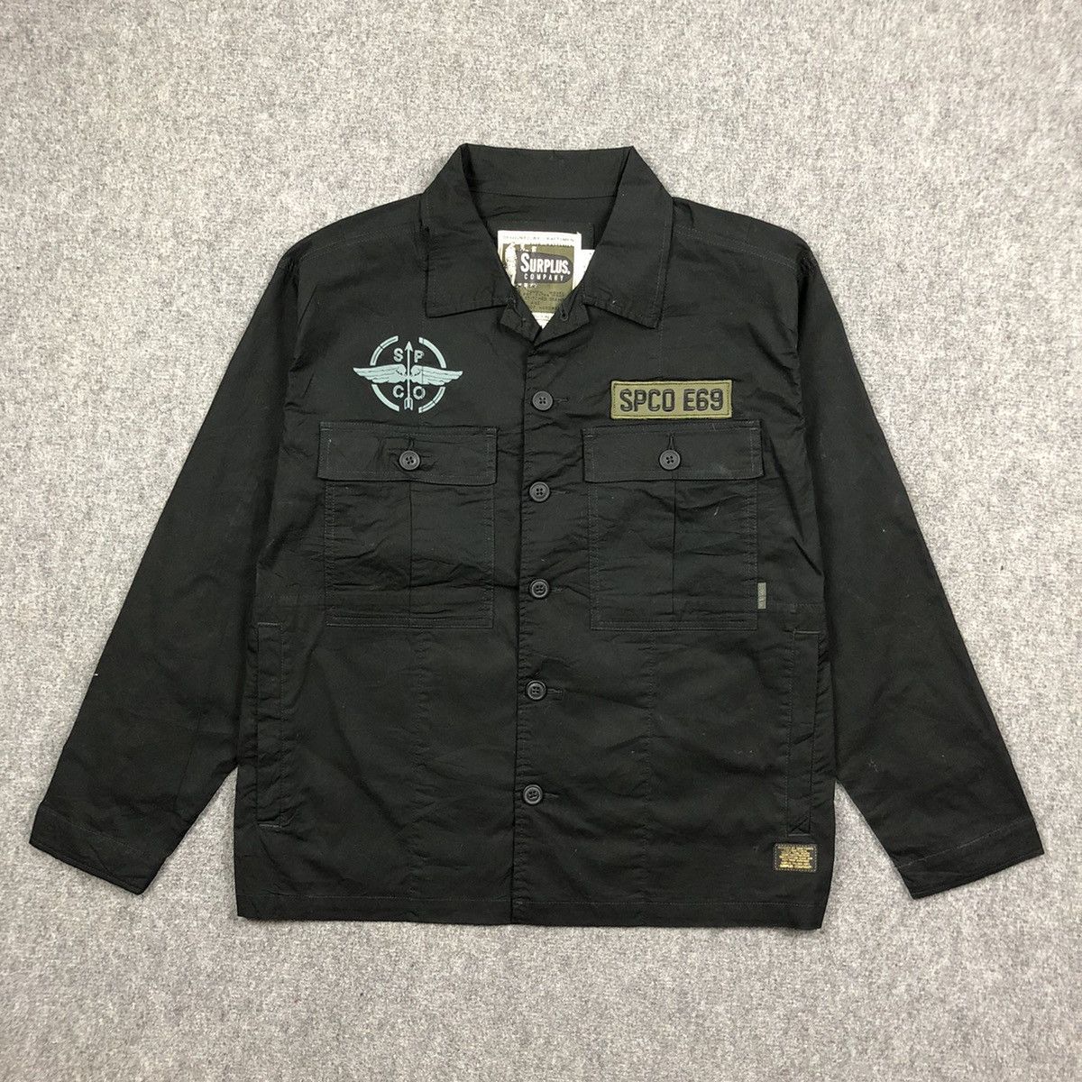 image of Surplus Company Patches Button Up Jacket in Black, Men's (Size Medium)