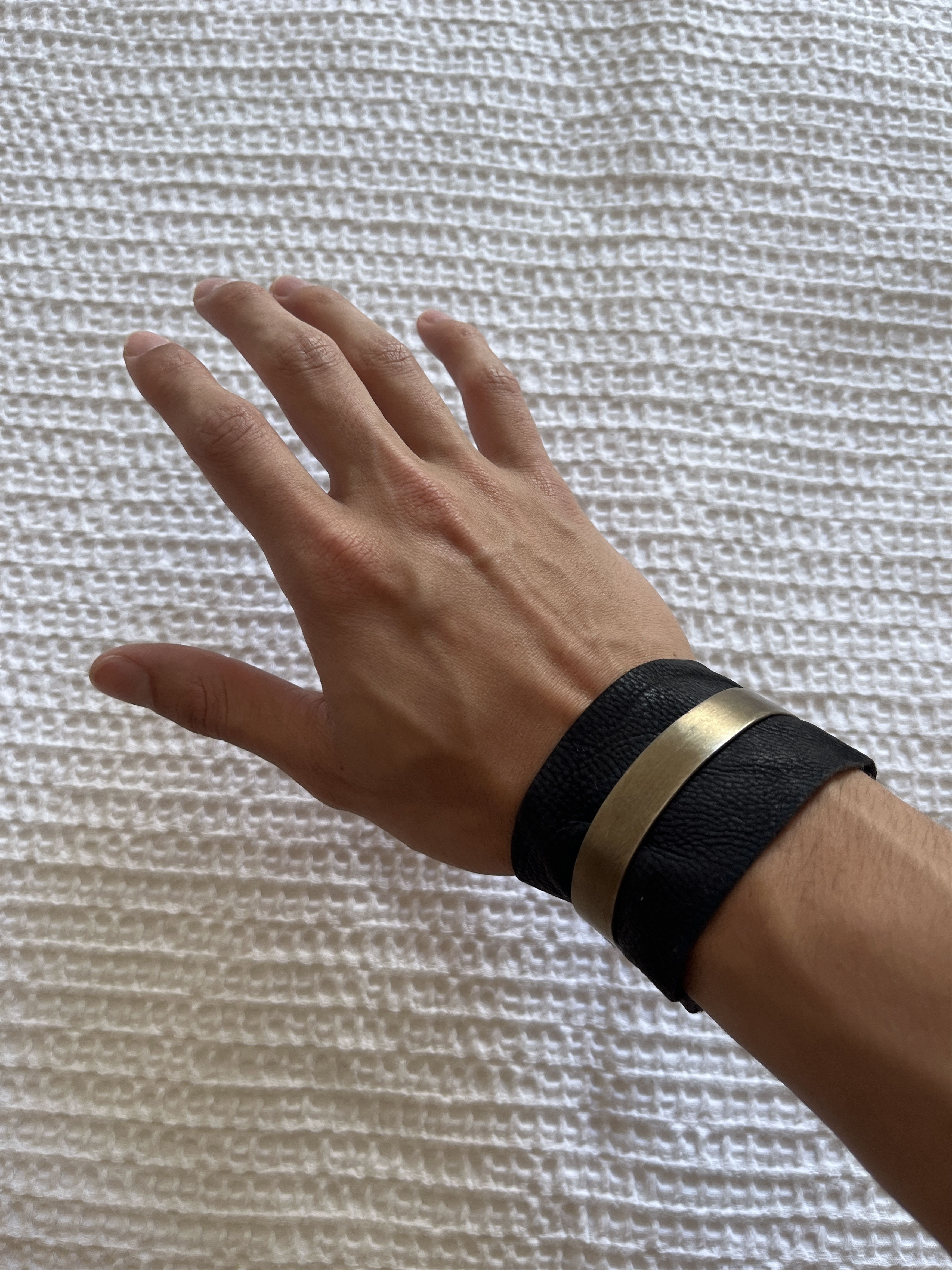 image of Ma+ Sterling Silver Bracelet Buffalo Leather, Men's