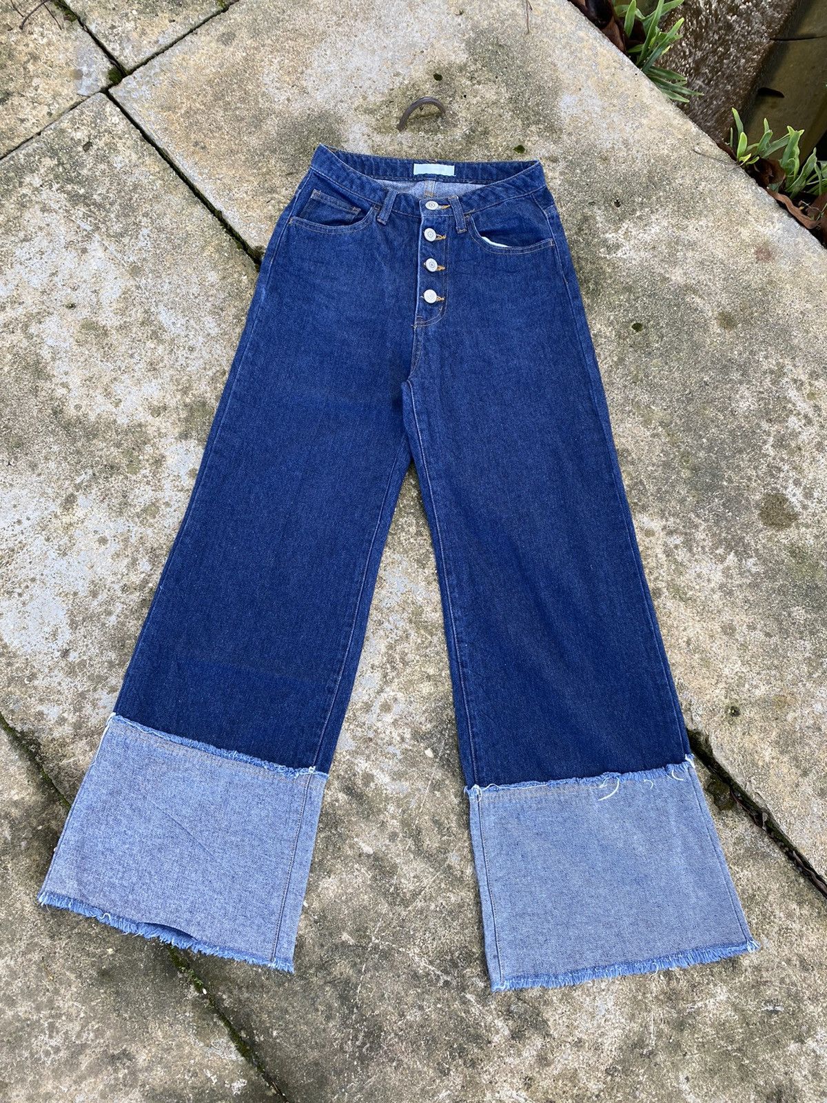 image of Issey Miyake Steals Cecil Mcbee Bell Bottoms Denim in Blue, Women's (Size 25)