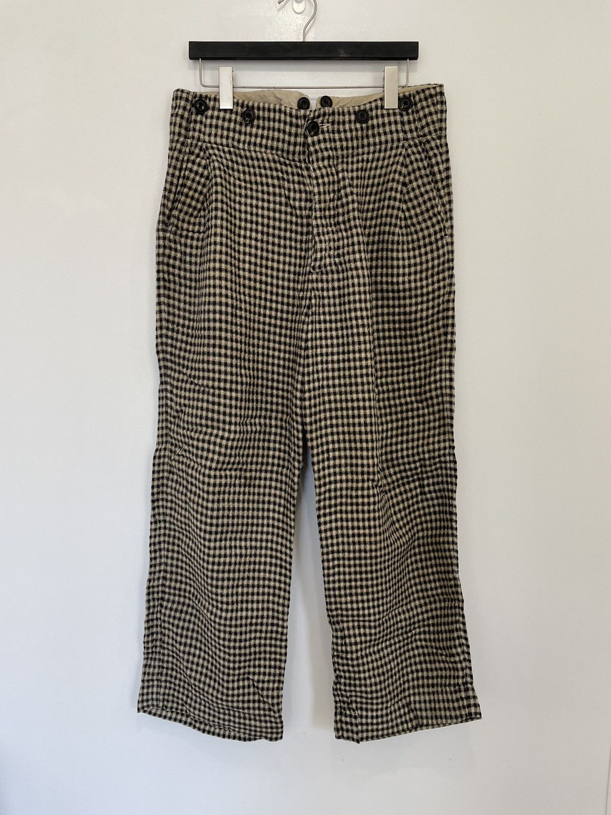 image of John Alexander Skelton Tea Dyed Linen Gingham Moonsailor Trousers in Beige, Men's (Size 34)