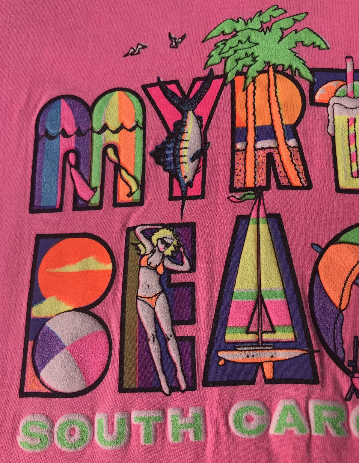 Vintage Vintage 90s Myrtle Beach T-Shirt SZ Large Neon Puff Graphic Size US L / EU 52-54 / 3 - 5 Thumbnail