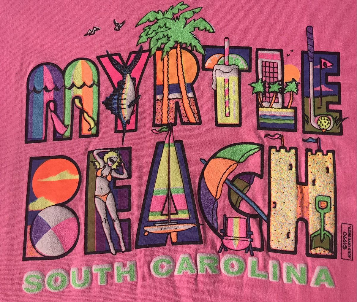 Vintage Vintage 90s Myrtle Beach T-Shirt SZ Large Neon Puff Graphic Size US L / EU 52-54 / 3 - 4 Thumbnail