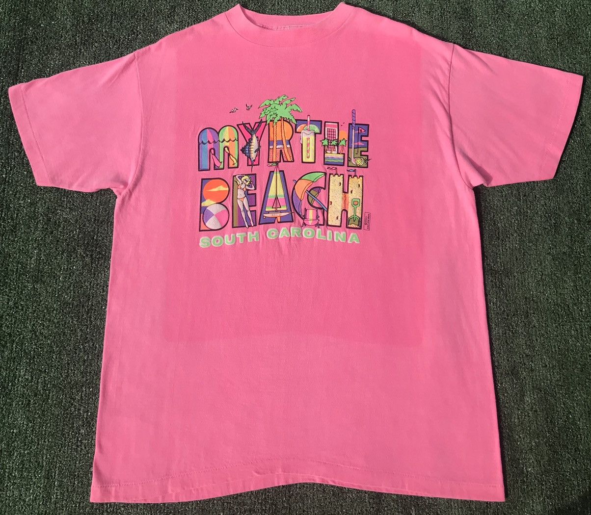 Vintage Vintage 90s Myrtle Beach T-Shirt SZ Large Neon Puff Graphic Size US L / EU 52-54 / 3 - 1 Thumbnail