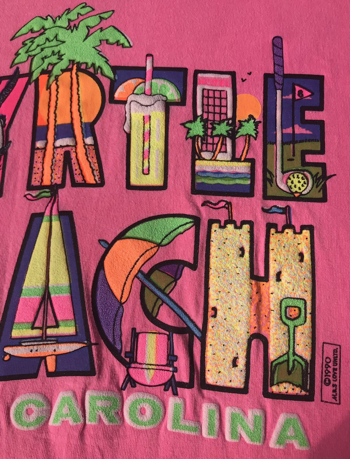 Vintage Vintage 90s Myrtle Beach T-Shirt SZ Large Neon Puff Graphic Size US L / EU 52-54 / 3 - 6 Thumbnail