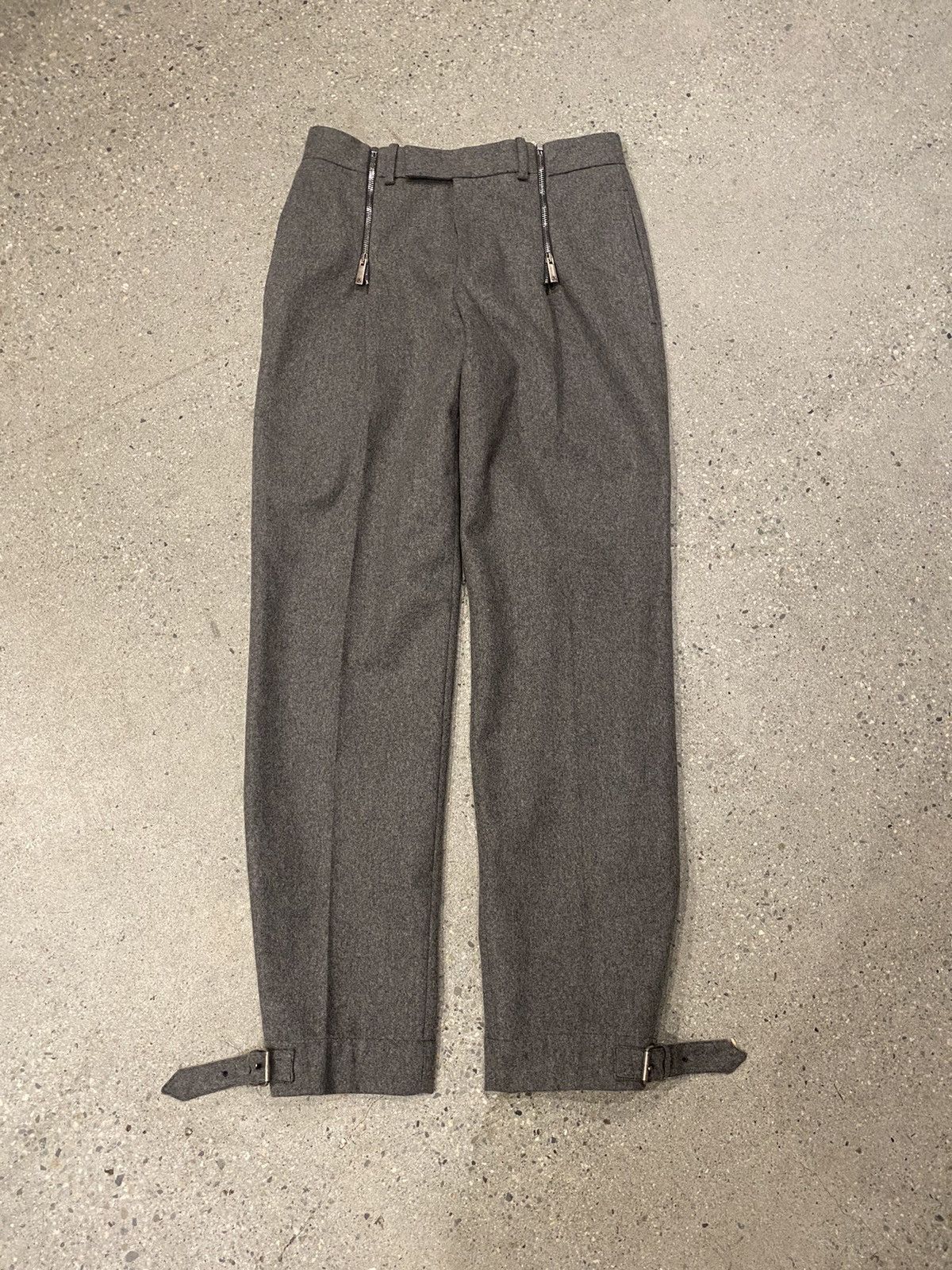 Pre-owned Alexander Mcqueen Fw2010 Zipper Pleat Boiled Wool Trousers In Grey
