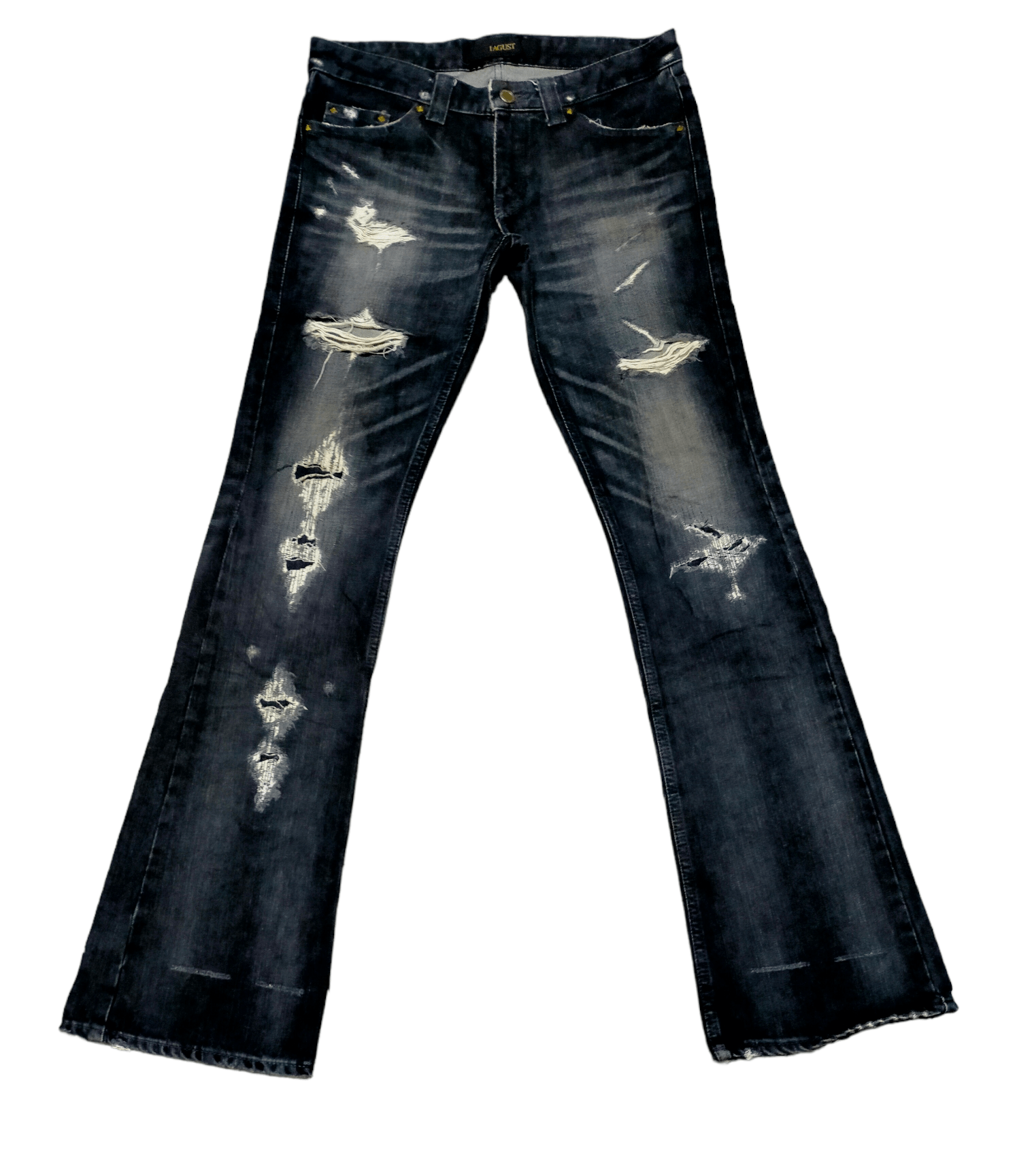 image of Hysteric Glamour Flare Jeans Lagust Low Rise Boot Cut in Acid Wash Black, Men's (Size 29)